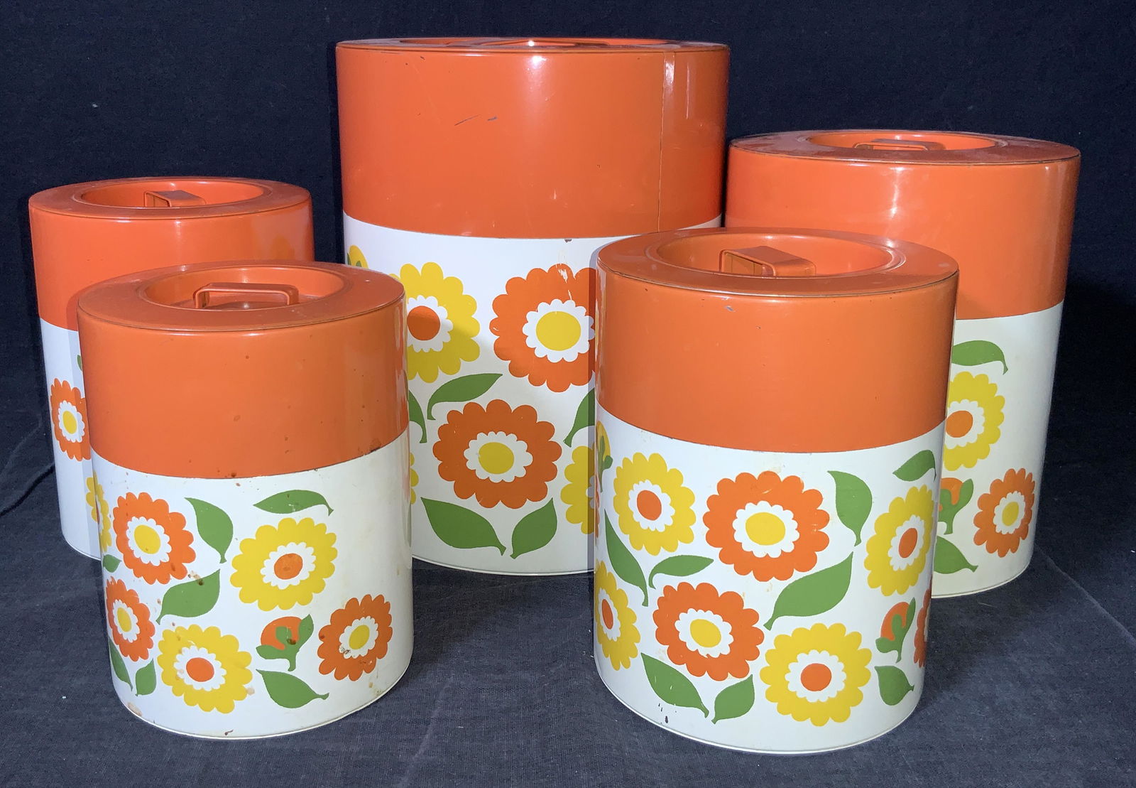 Set Of 5 Vintage Enamel Storage Tins (1 of 8)