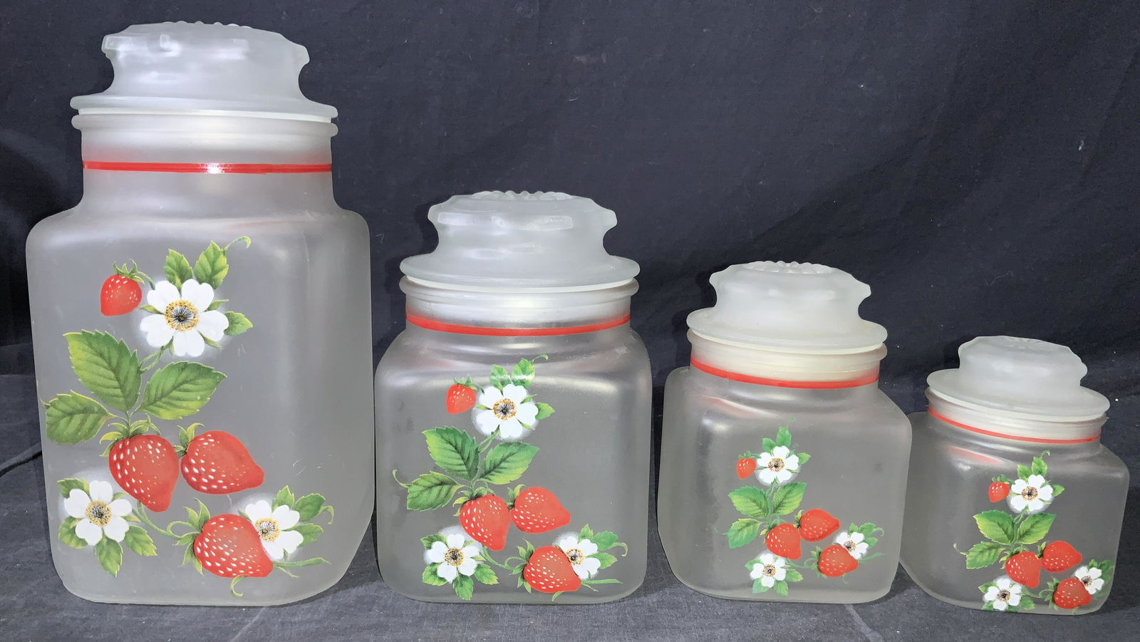 4 Vintage Frosted Glass Hand Painted Storage Jars (1 of 7)