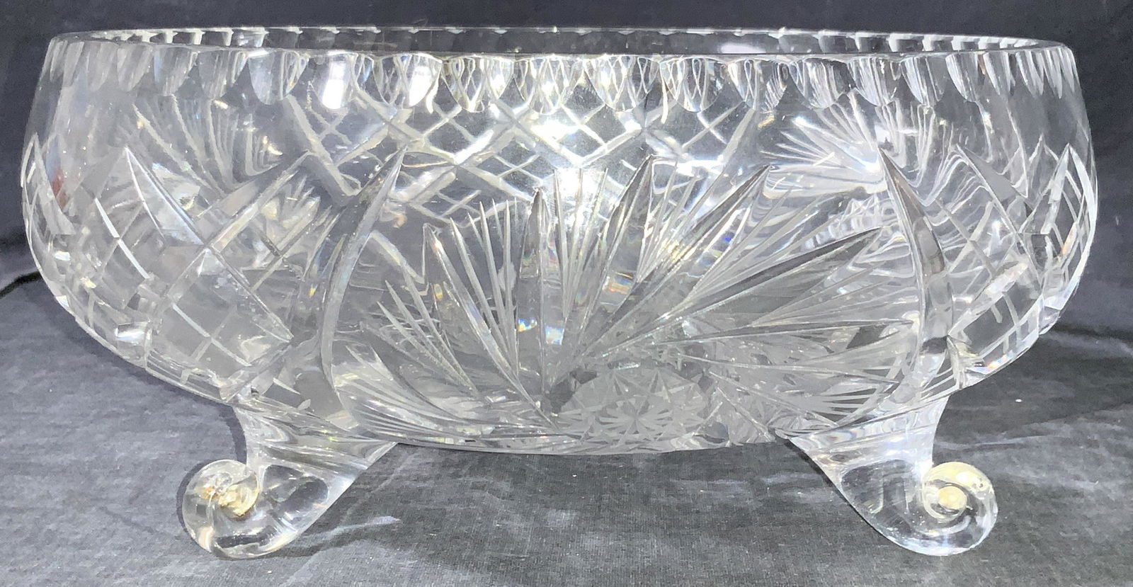 Vintage Thick Walled Cut Crystal Footed Bowl (1 of 8)