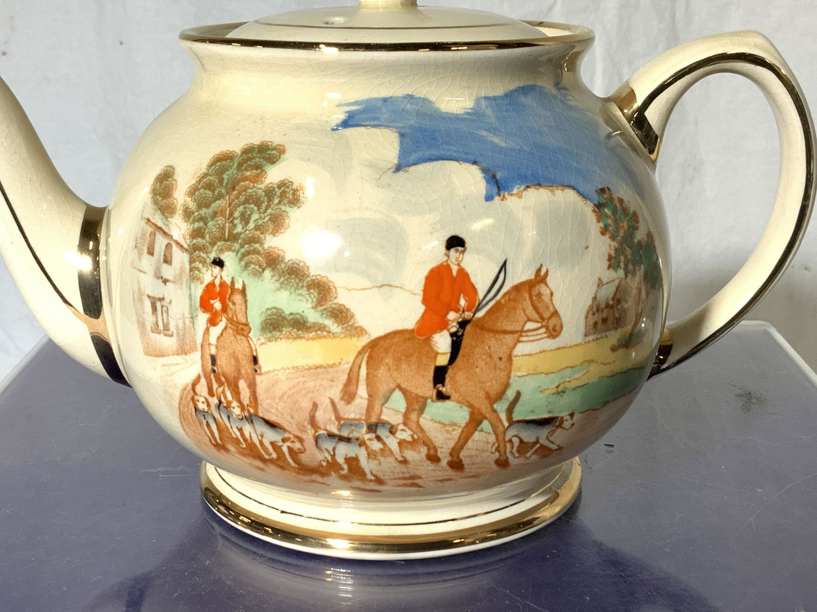 SADLER Fox Hunt Motif Porcelain Teapot, England (1 of 8)