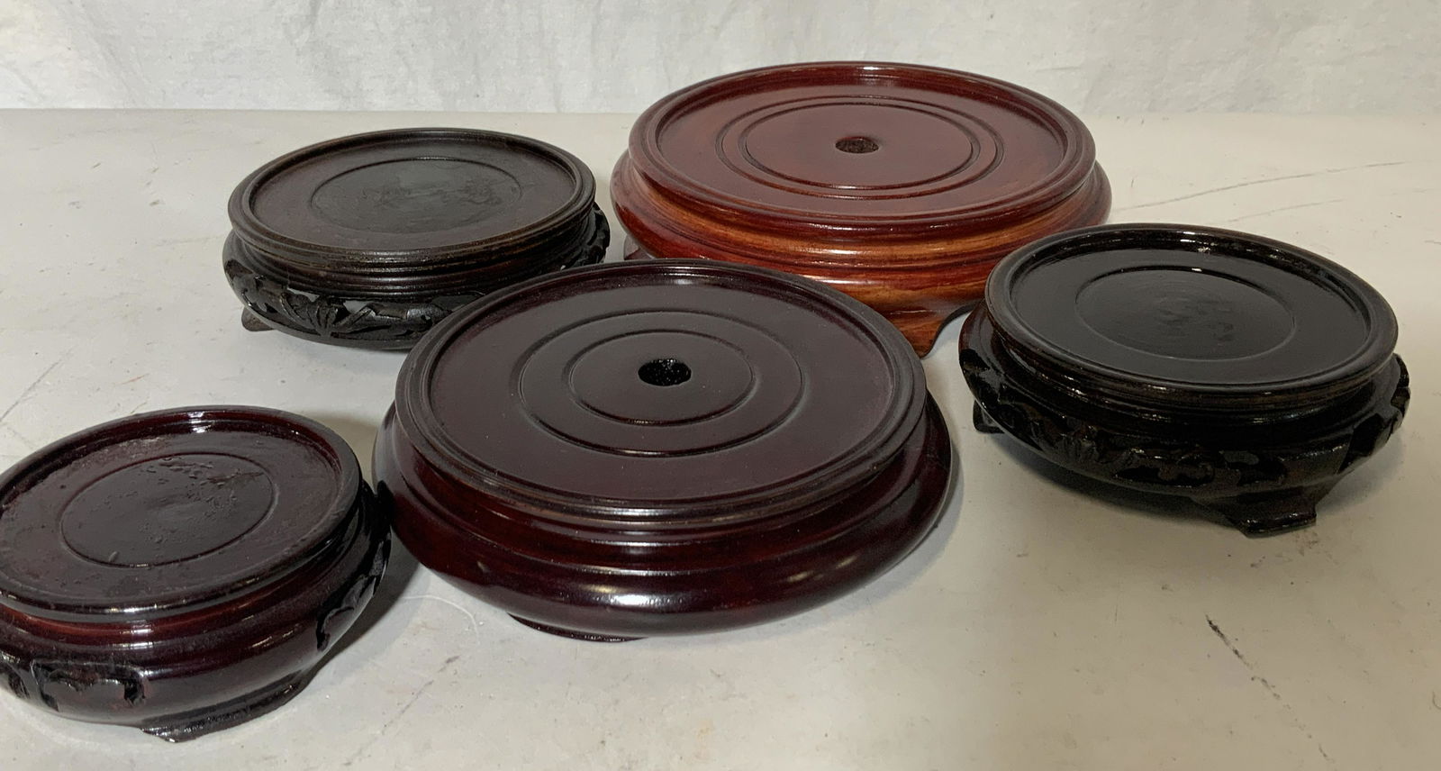 Lot 5 Vintage Asian Wood Vase Stands (1 of 5)
