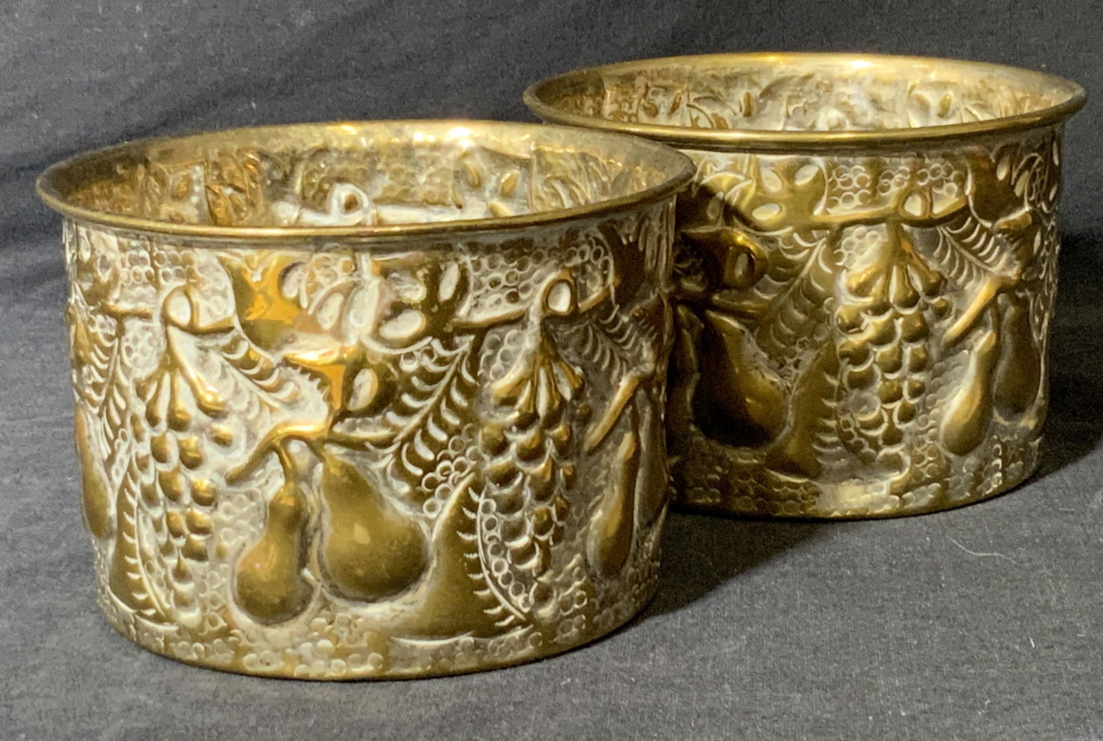 Pair Of Fruit Motif Relieved Metal Vessels (1 of 6)