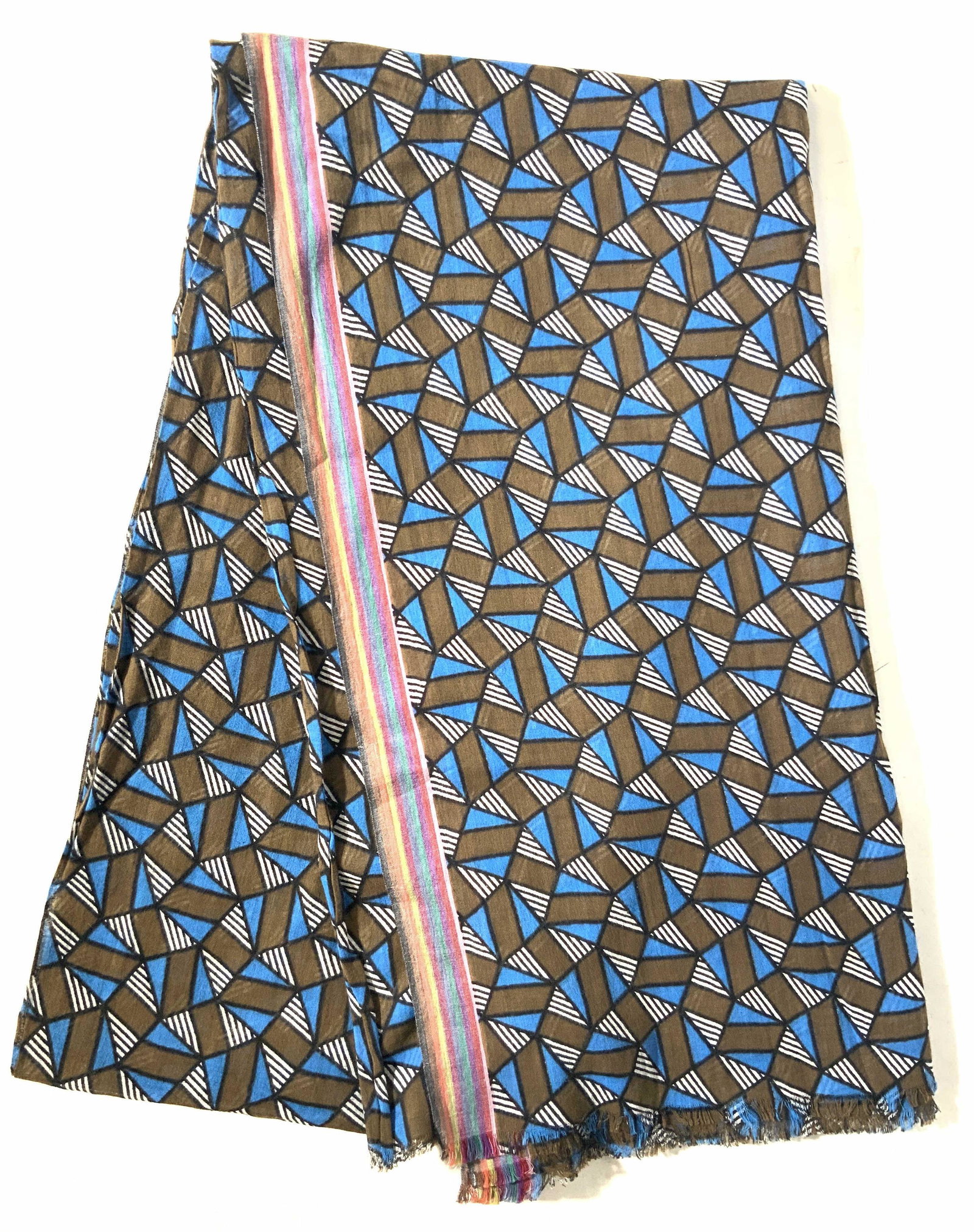 LOVAT & GREEN Blue & Brown Geometric Cotton Scarf (1 of 8)