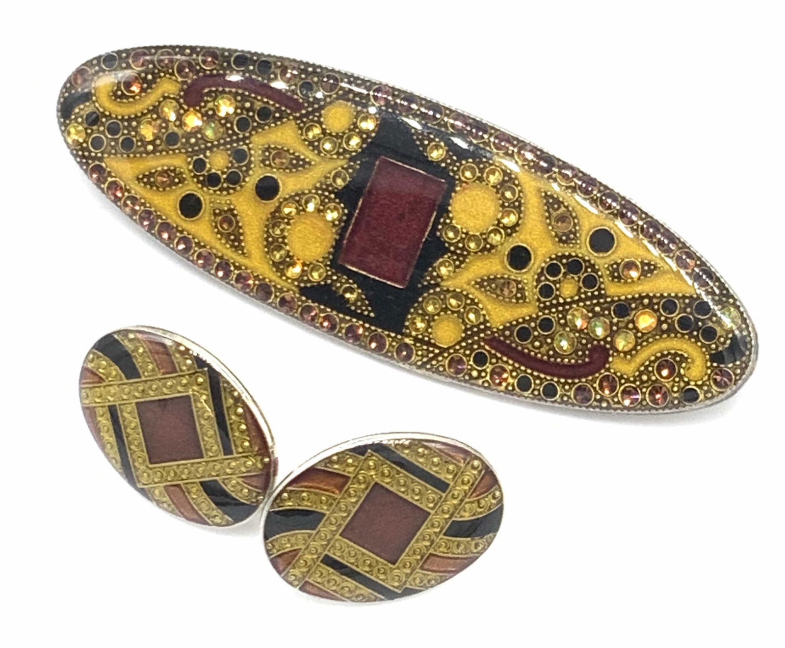 Set 2 Vintage Enamelware Brooch & Earrings (1 of 6)