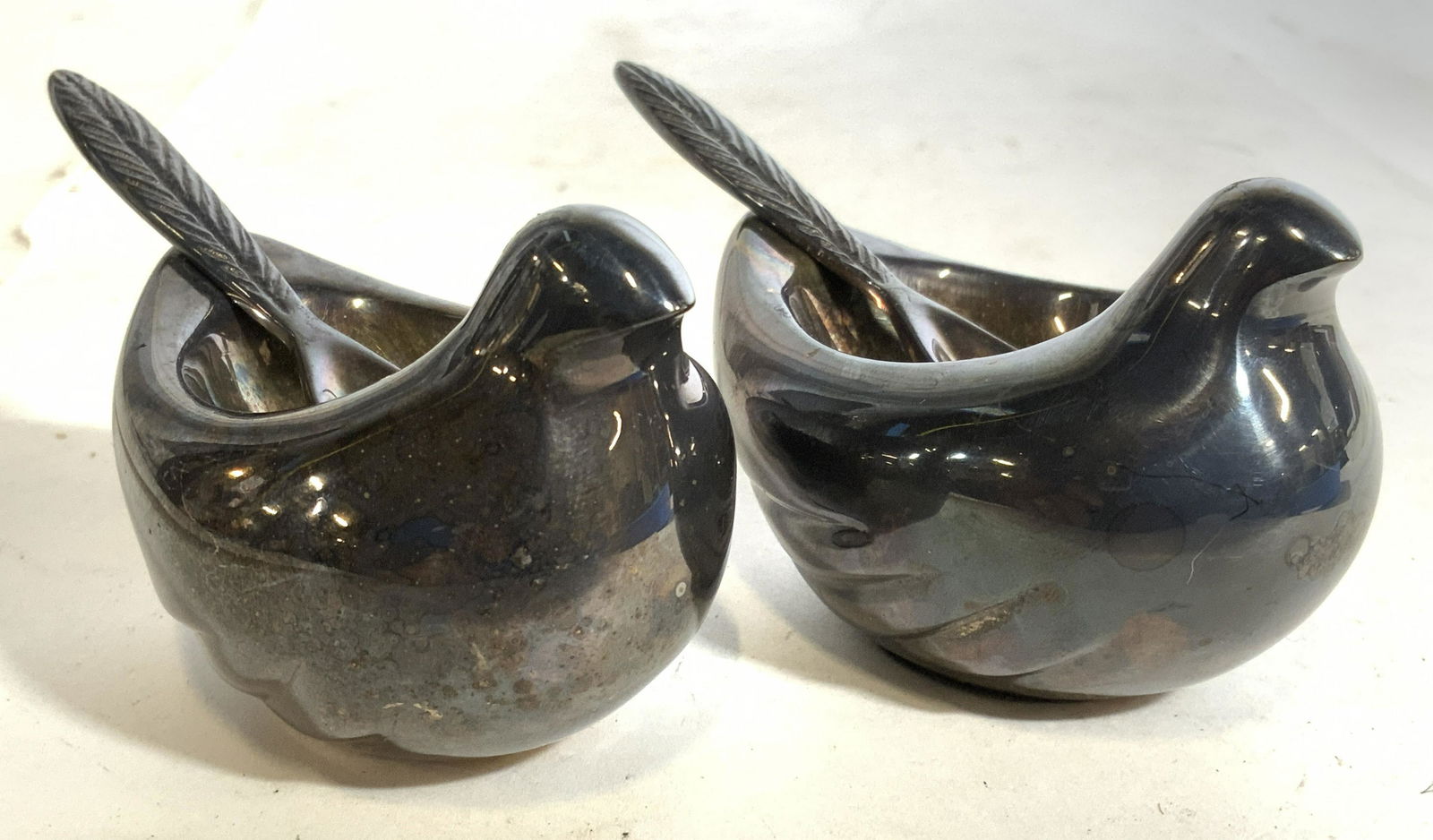 Set 4 Bird Shapes Metal Salt Cellars & Spoons (1 of 9)