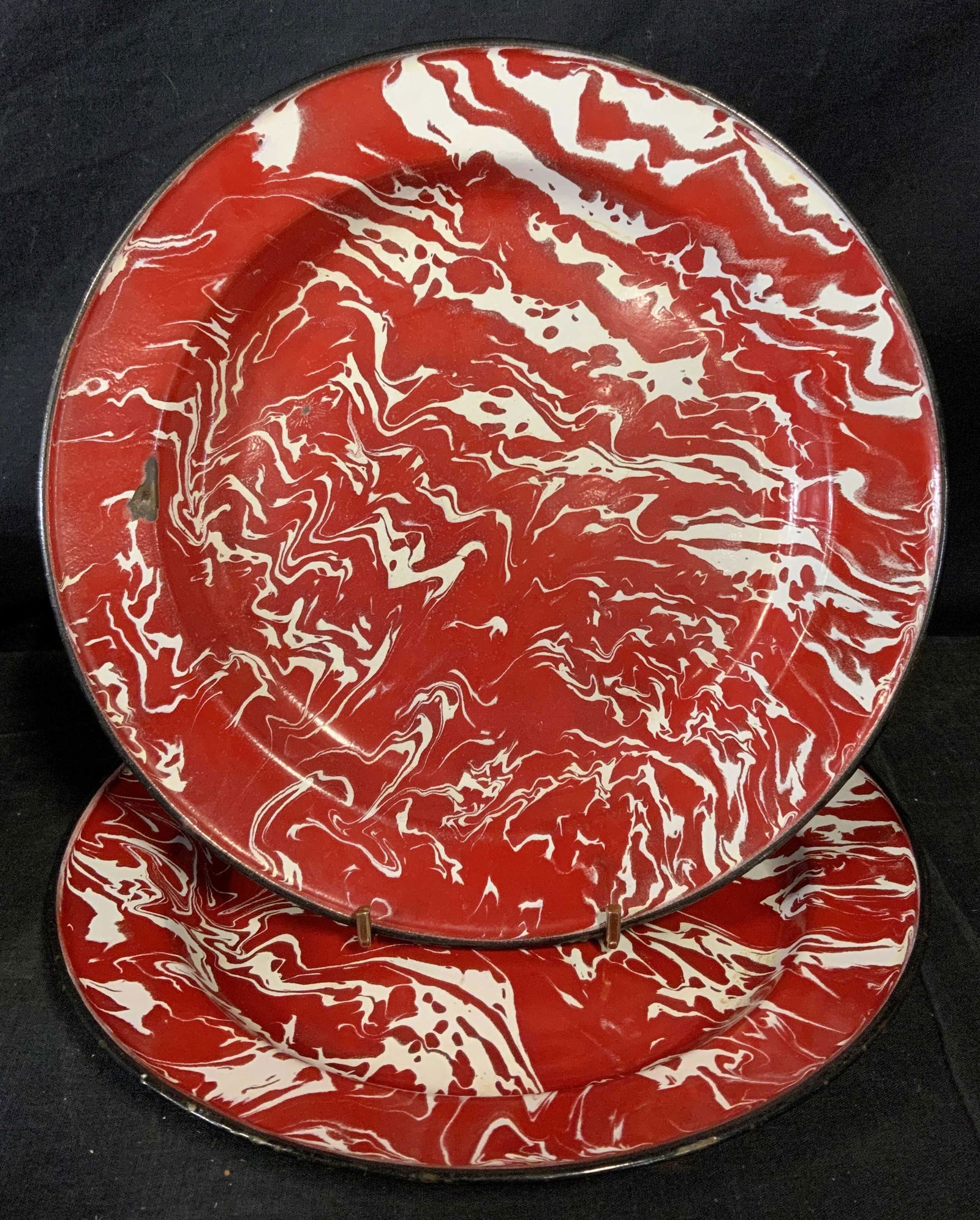 Vintage Pair Enamelware Plates w Marble Design (1 of 5)