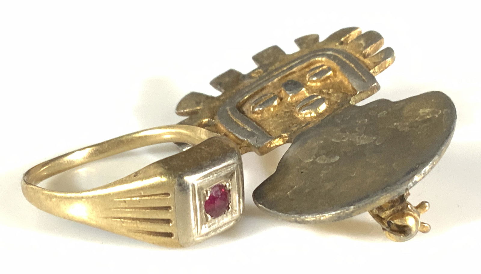 Lot2 Gold Tn Jewelry Accessories, Brooch, 14k Ring (1 of 6)