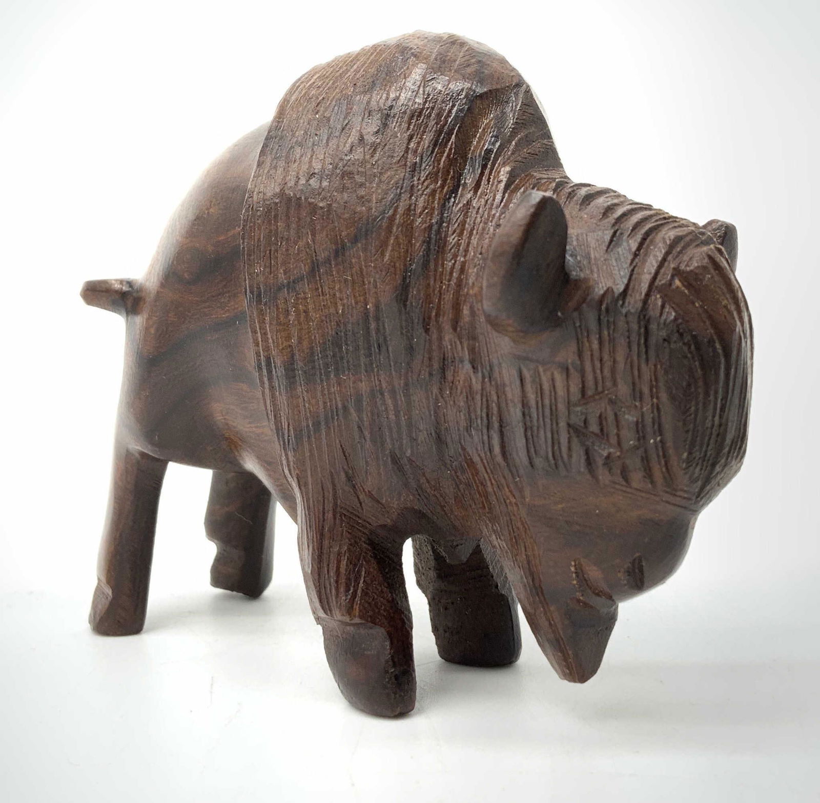 Miniature Hand Carved Wood Bison (1 of 6)