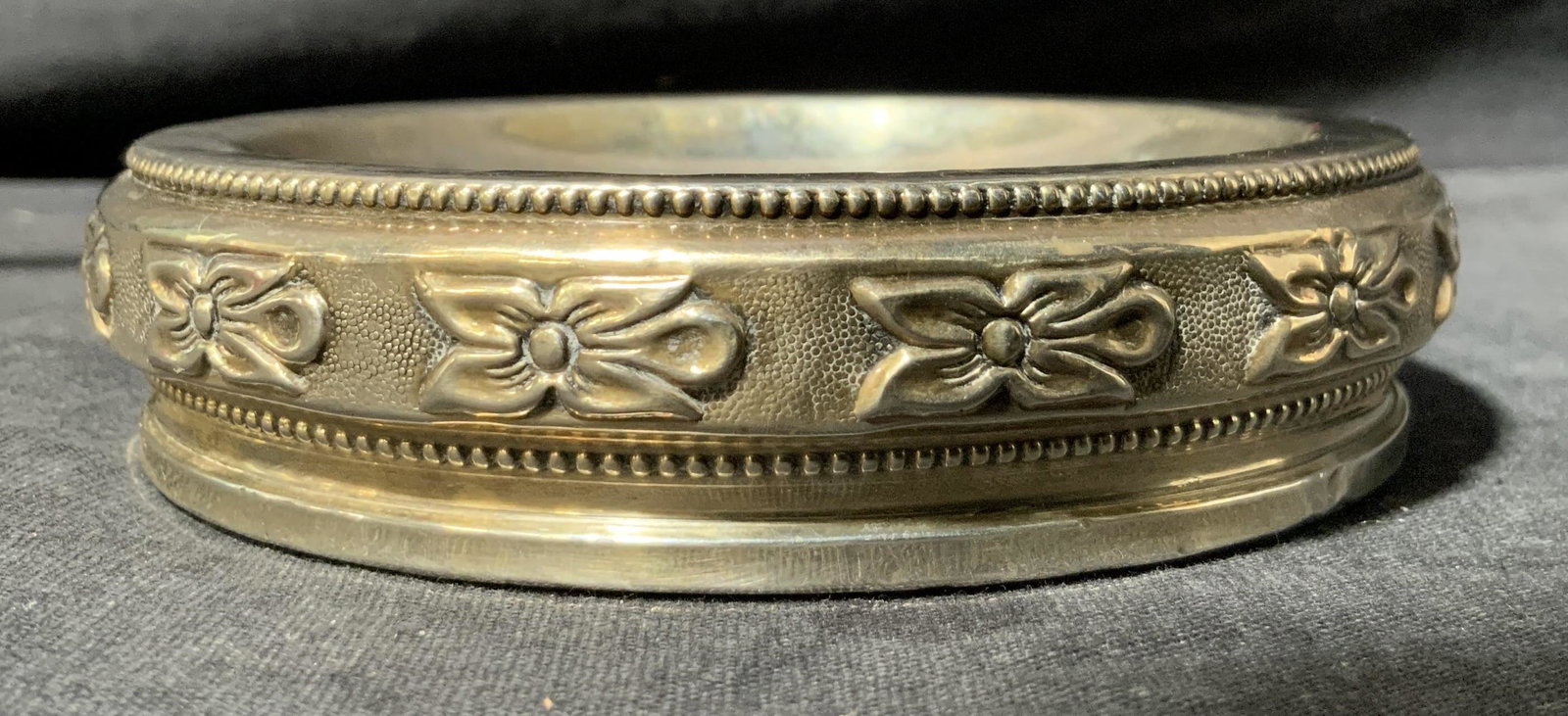 FISHER Sterling Silver Weighted Dish: FISHER Sterling Silver Weighted Dish, possibly originally an ashtray. underside reads FISHER STERLING SILVER, stamped 2534, Measures 4 1/2 inches in diameter x 1 inch tall. Property of Manhattan, NY e