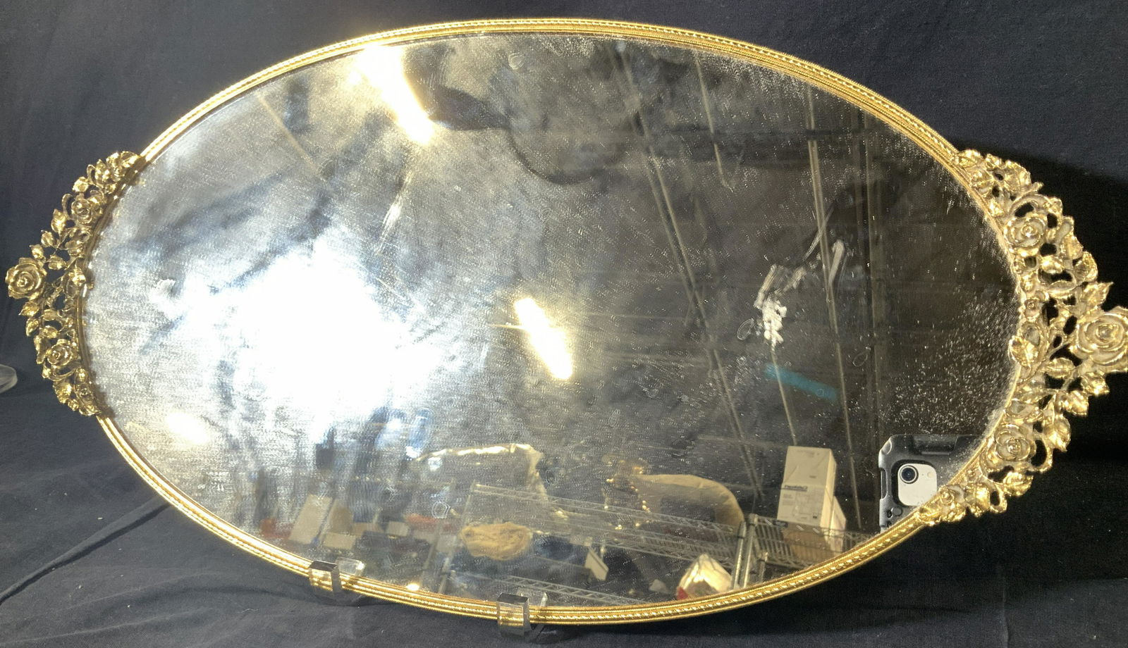 Mirror Vanity Tray with Brass Rose Handles (1 of 6)