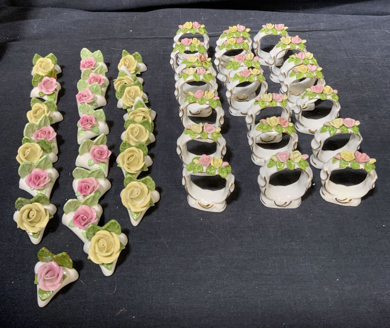 44 PC Porcelain Napkin Rings & Name Tag Stands Set (1 of 4)