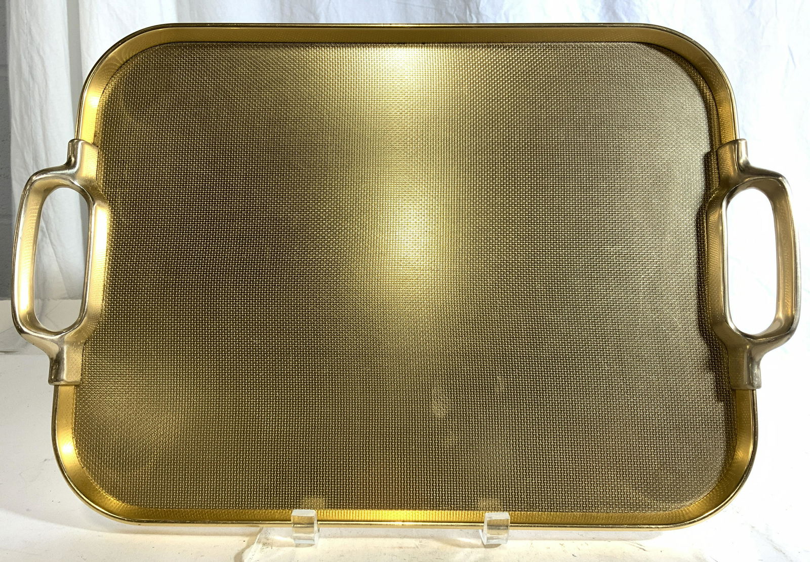 Gold Toned Metal Serving Tray W Handles (1 of 7)