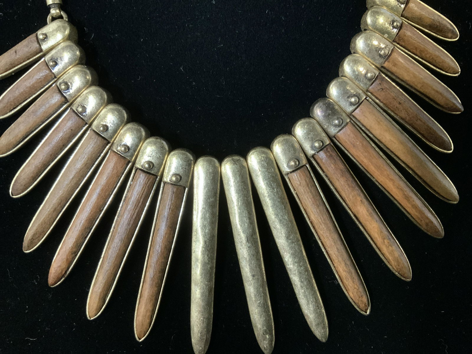 Tribal Bib Necklace w Brass and Wood Spikes (1 of 4)
