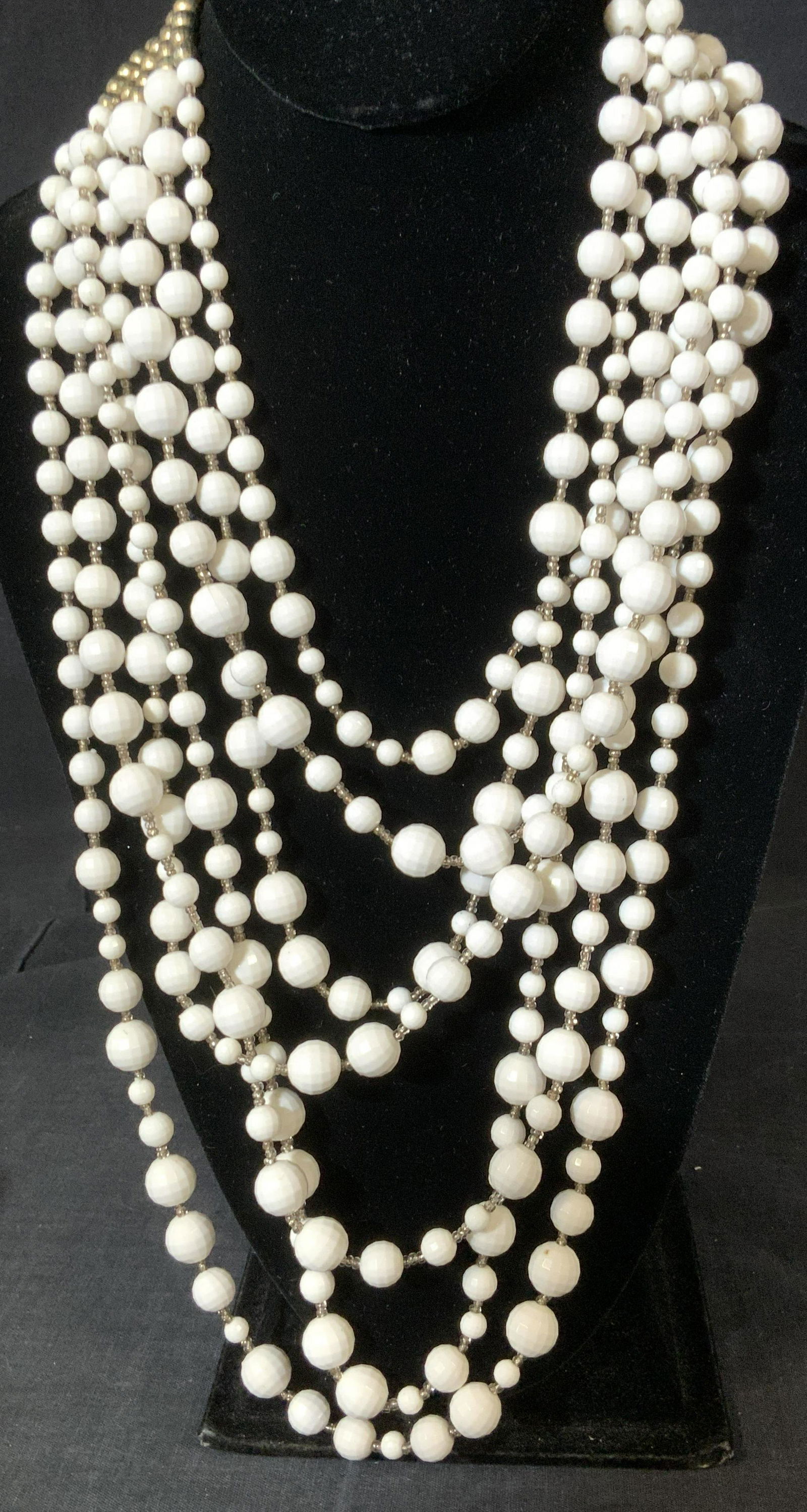 Cascading Multi Strand Wht Bead Necklace (1 of 4)