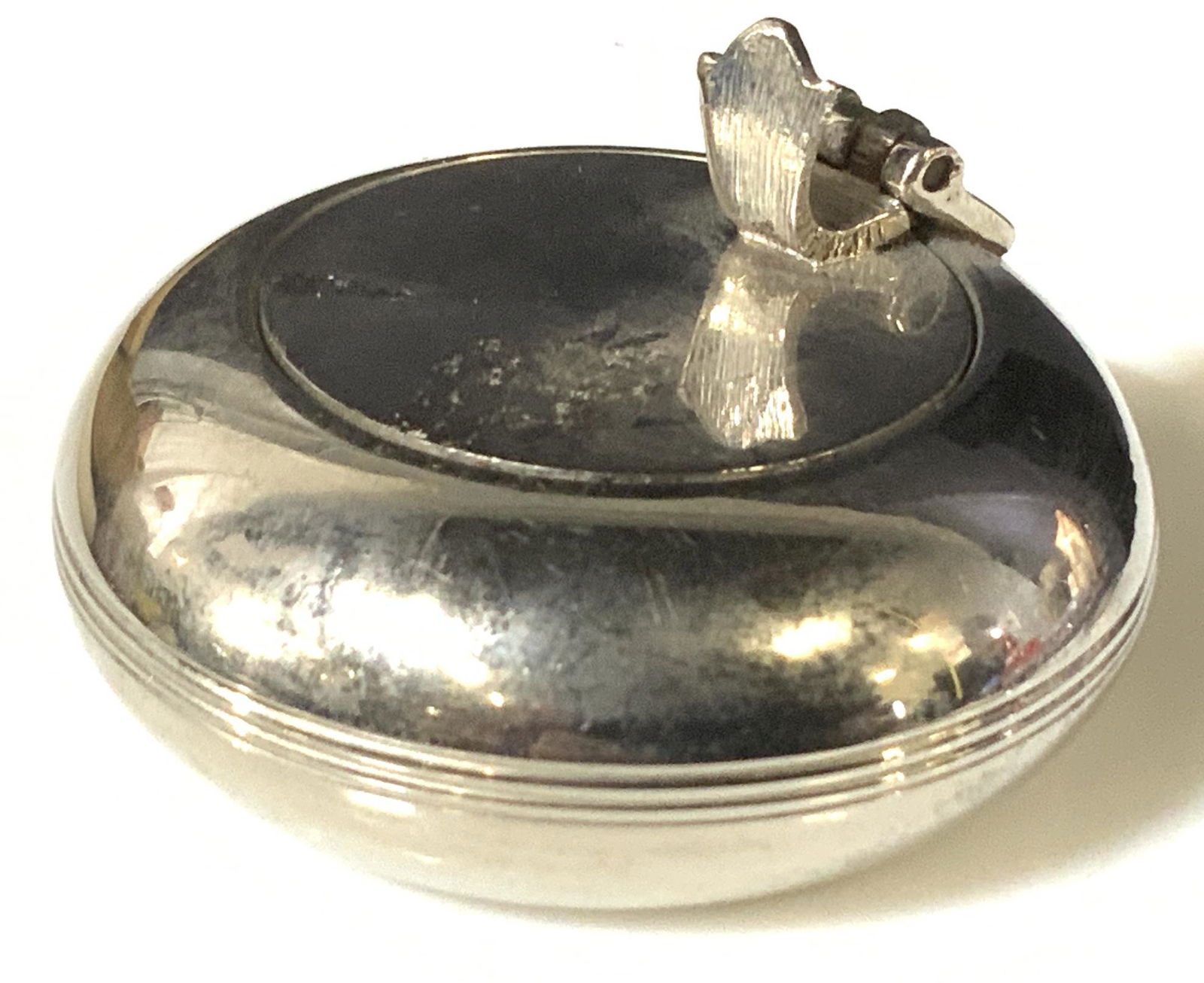 Silver toned Pill Box with Attached Lid (1 of 6)