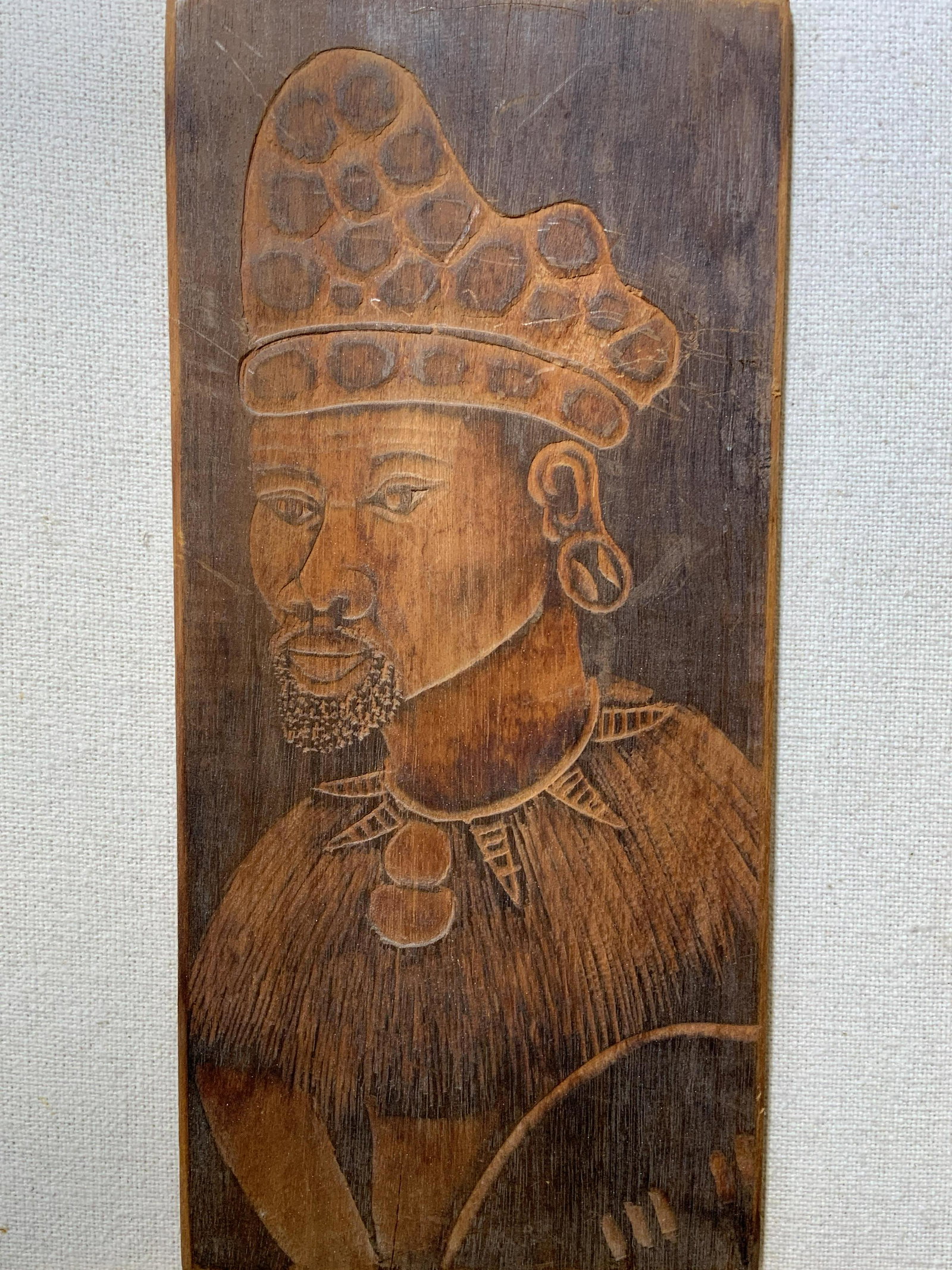 Framed Engraving on Wood Panel of Tribal King (1 of 8)