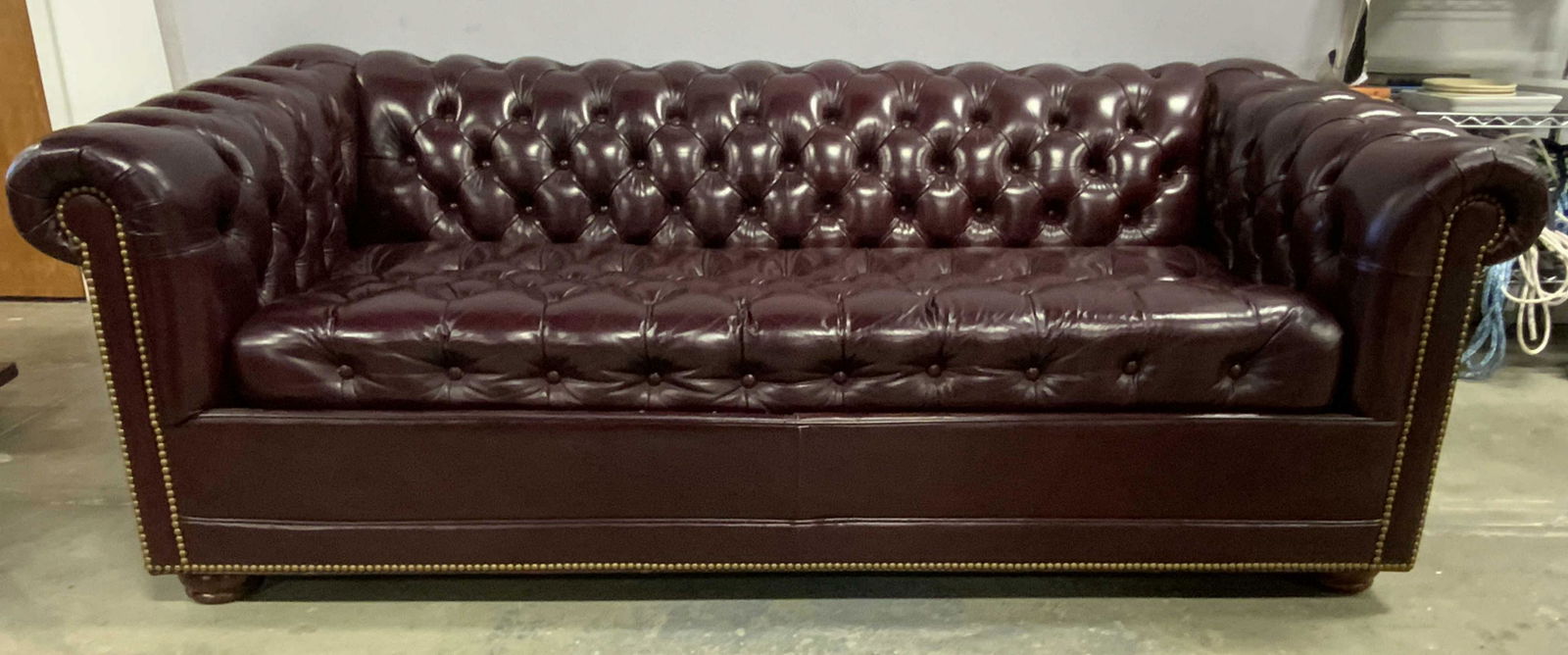 Vintage Burgundy Chesterfield Leather Sofa W Bed (1 of 10)