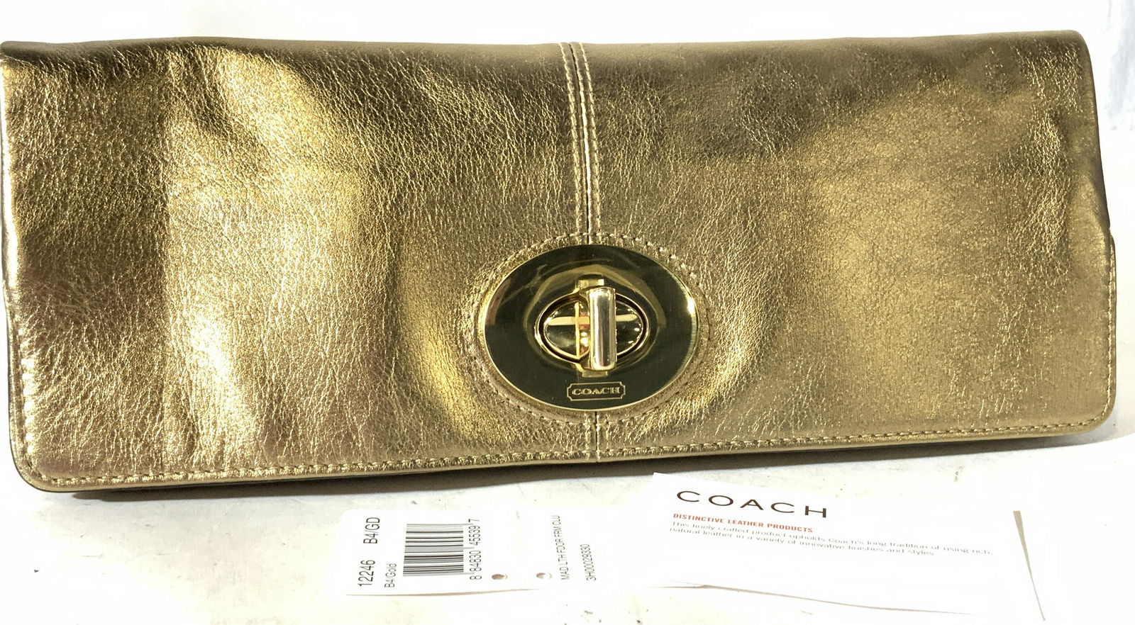 COACH Gold Metallic Leather Clutch, NWT (1 of 6)