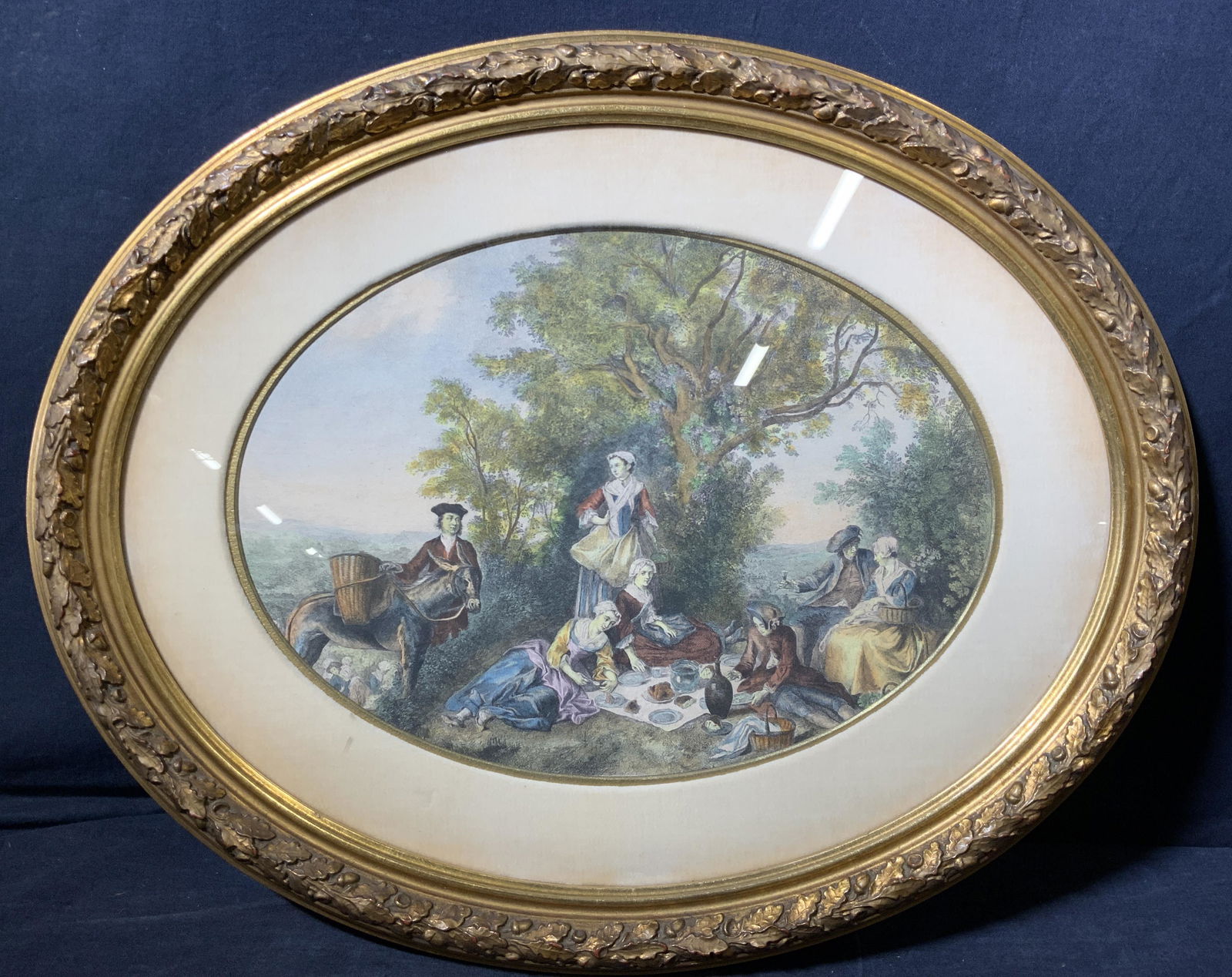 Hand Colored Etching of Gathering of People (1 of 8)