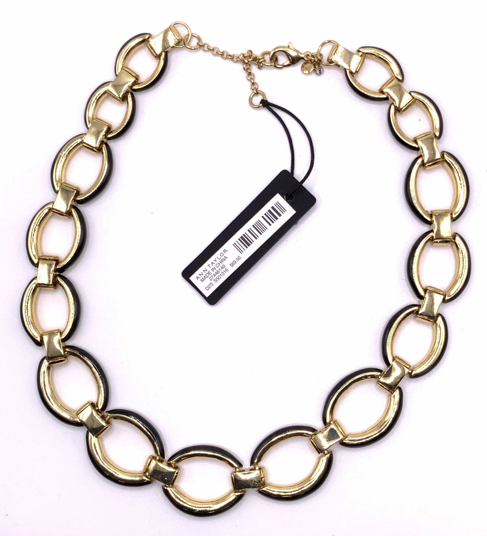 ANN TAYLOR NWT Black & Gold Metal Chain Necklace (1 of 10)