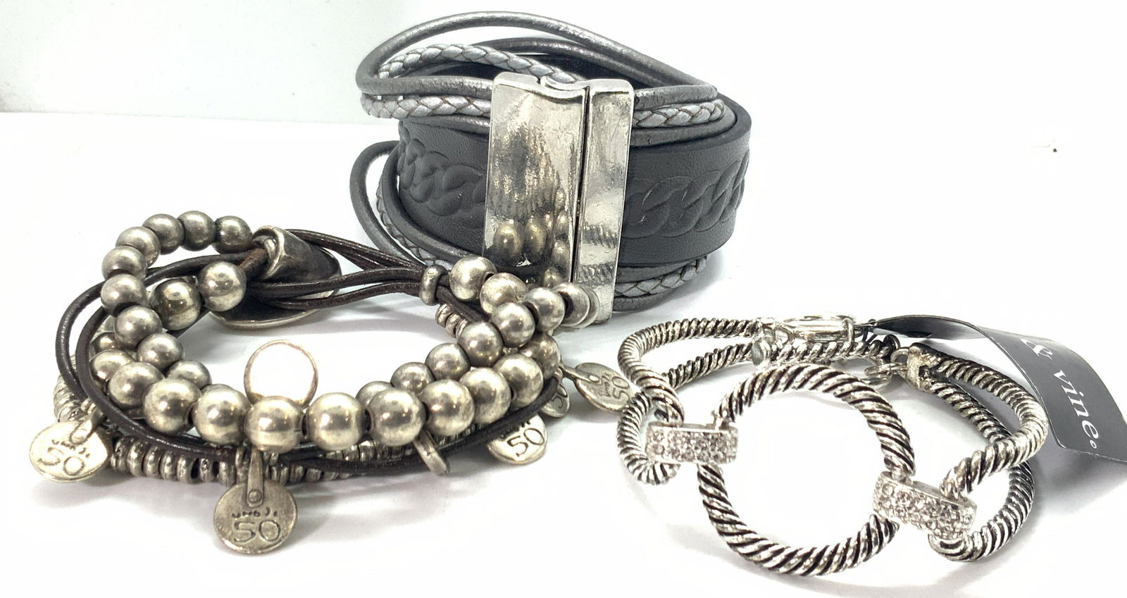 3 White Metal Beaded Bracelets (1 of 8)