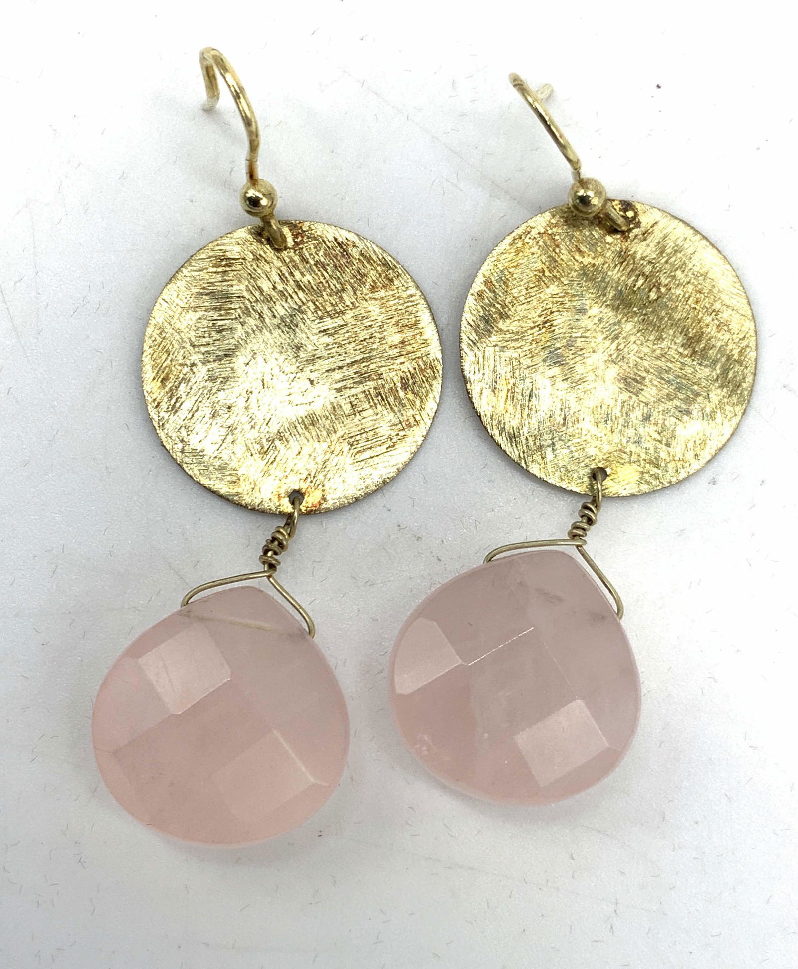 Gold Toned Metal & Rose Quartz Earrings (1 of 5)