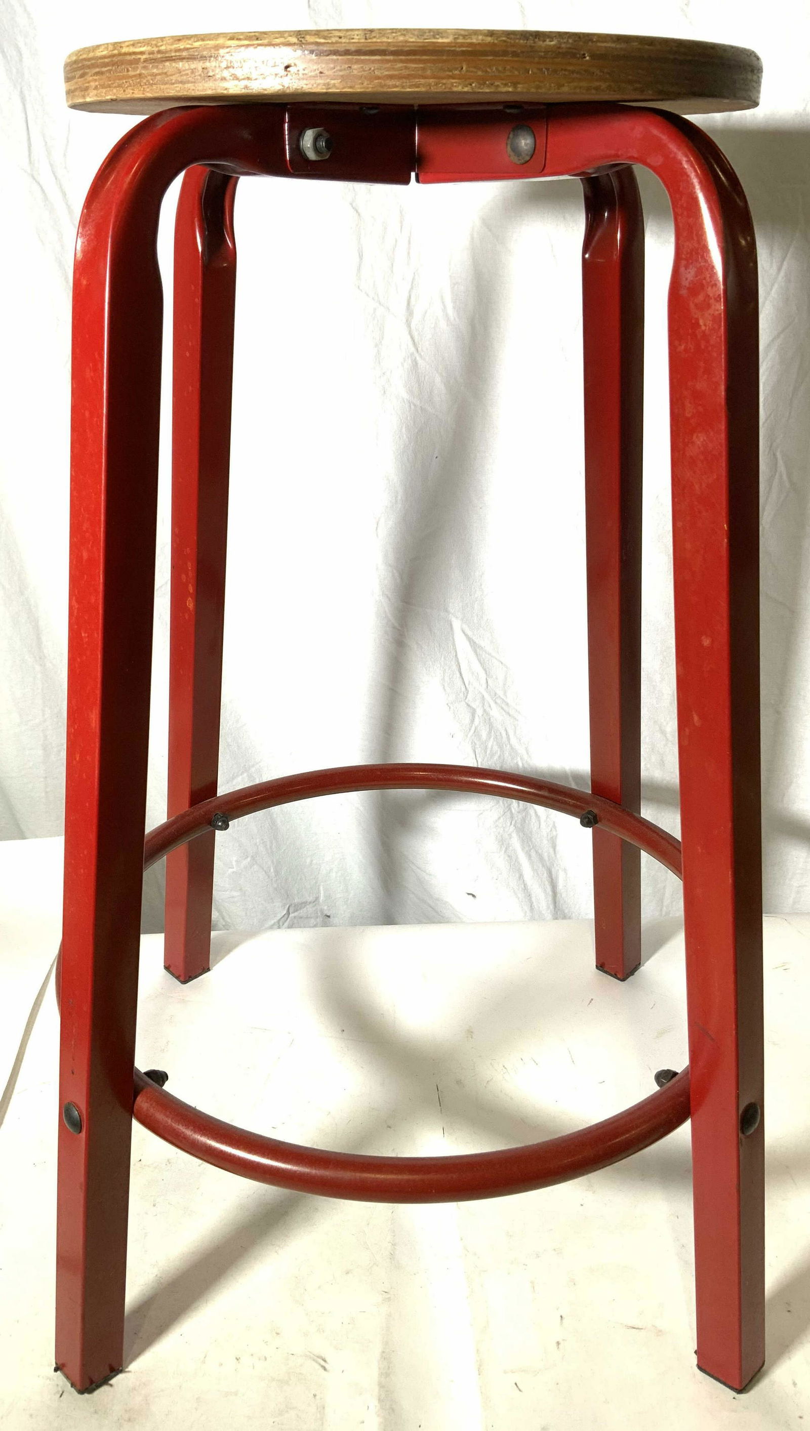 Vintage Metal Leg Stool w Wooden Seat (1 of 7)