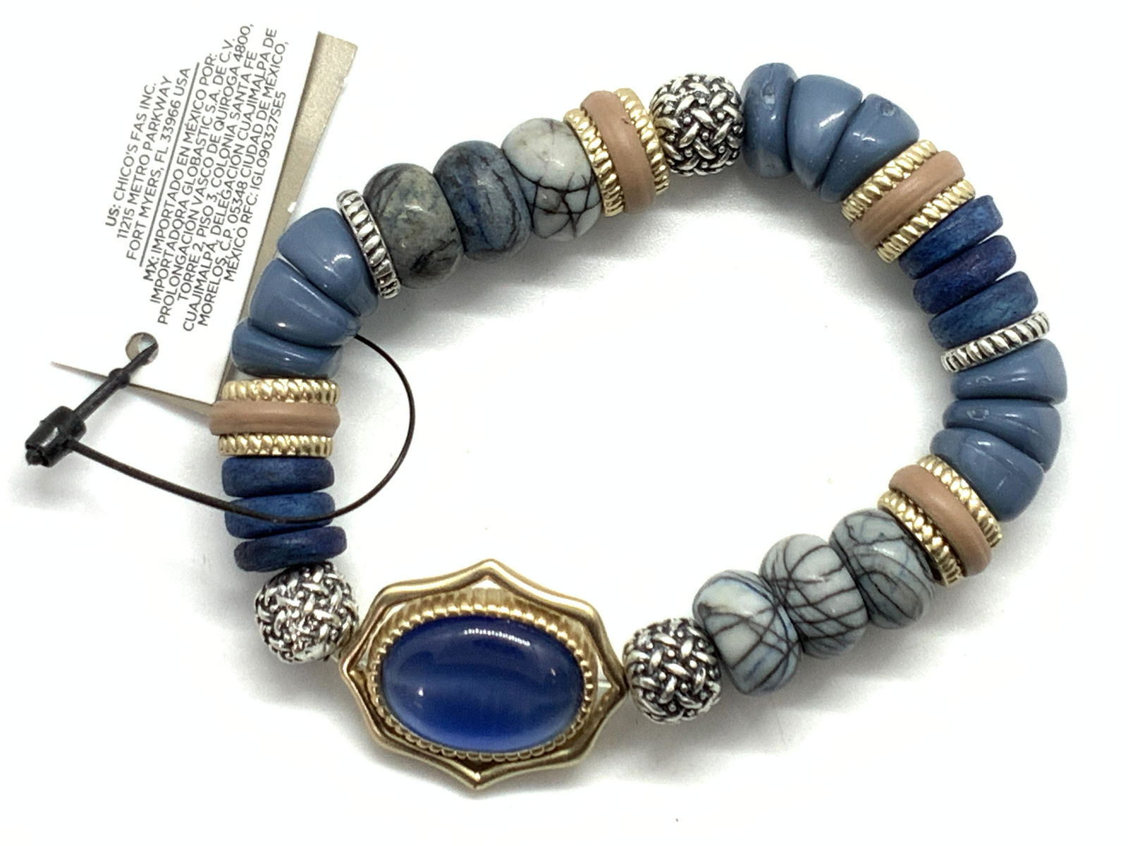 CHICOS Blue Beaded Stretch Bracelet, NWT (1 of 4)