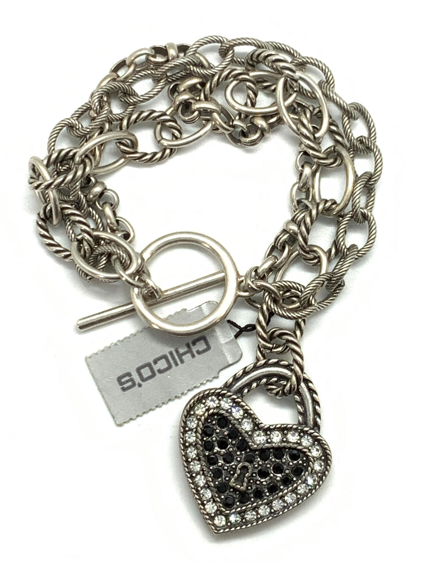 Chicos Silver Toned Toggle Clasp Heart Bracelet (1 of 5)
