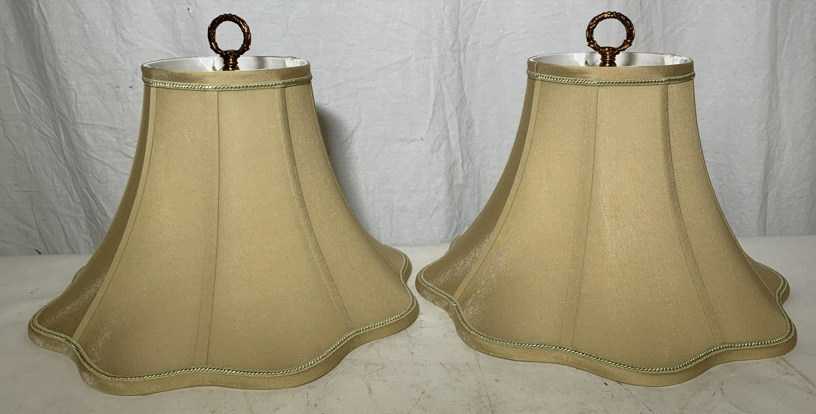 Vintage Octagonal Fabric Lamp Shades: Vintage Octagonal Fabric Lamp Shades, measure 15 inches in diameter at base x 12 1/2 inches tall. Shades, lamp shades, fabric lamp shade, fabric shades, lighting. Vintage lighting, lamp lighting, lamp