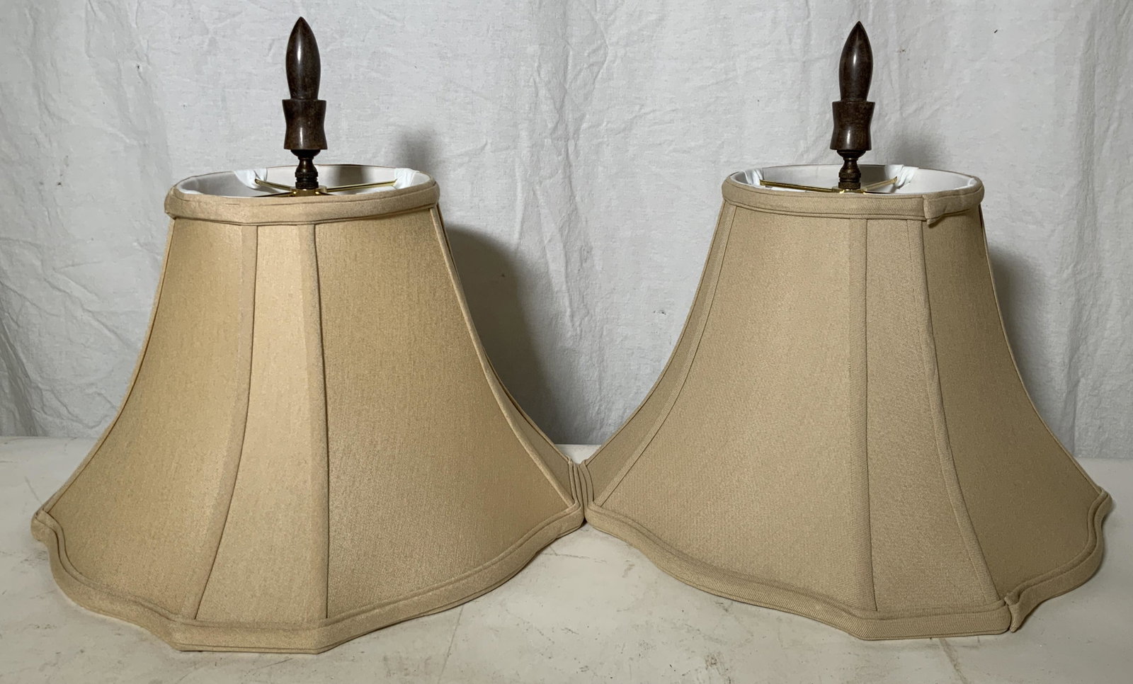 Vintage Fabric Lamp Shades: Vintage Fabric Lamp Shades, measure 14 inches in diameter at base x 12 1/2 inches tall. Shades, lamp shades, fabric lamp shade, fabric shades, lighting. Vintage lighting, lamp lighting, lamp accessori