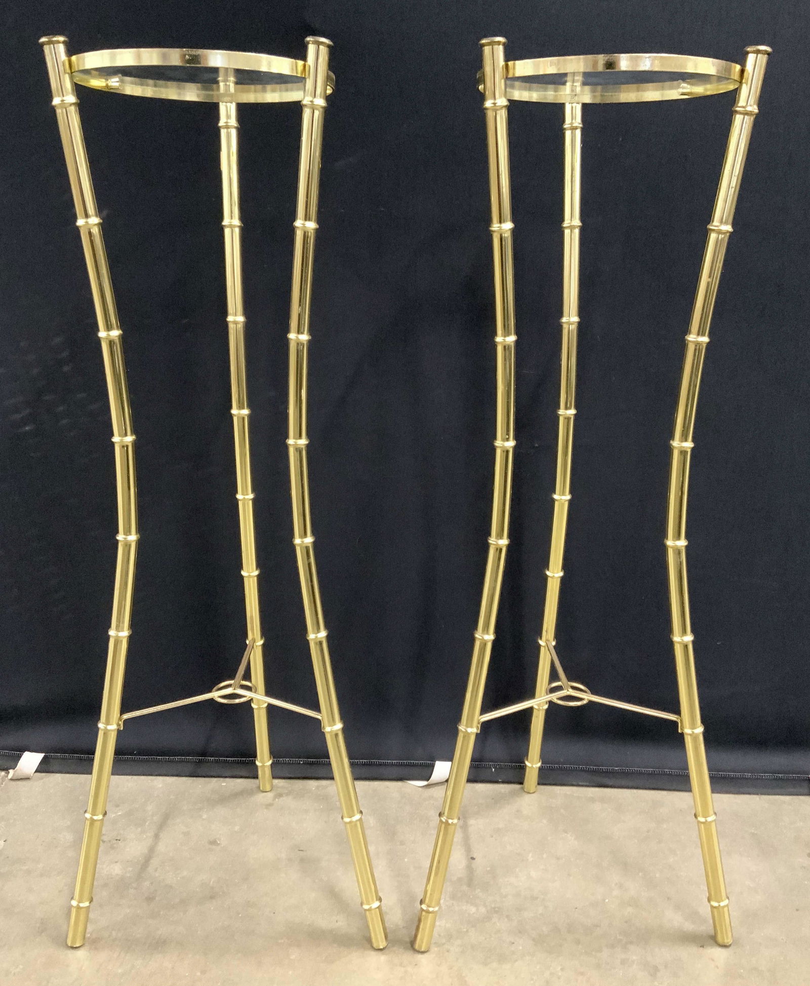 Pr Bamboo Style Brass Side Tables W Glass Tops (1 of 10)