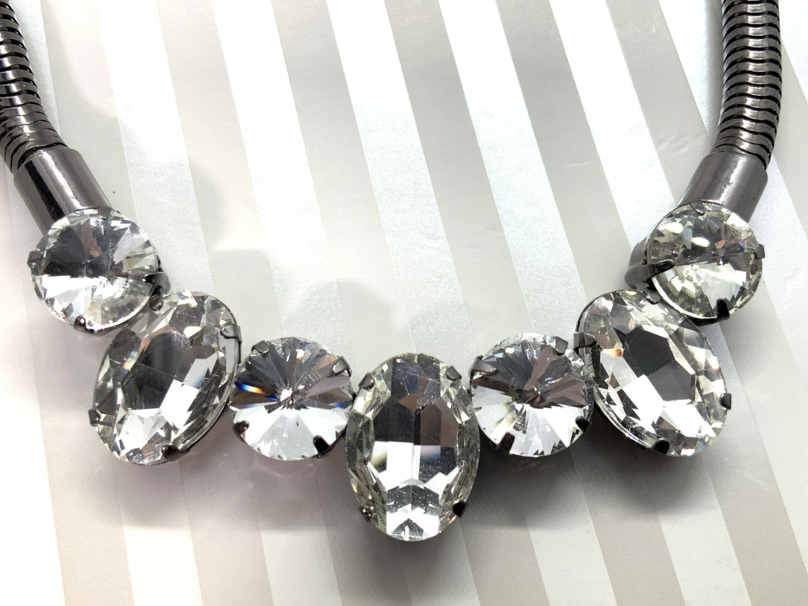 Black Snake Chain & Crystal Bib Necklace, NEW (1 of 4)