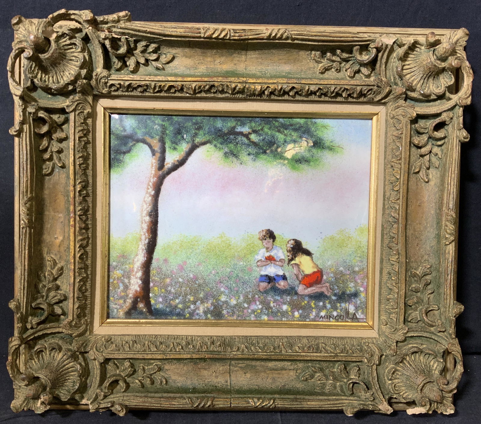 MINGOLLA Signed Enameled Copper Painting of Kids (1 of 9)