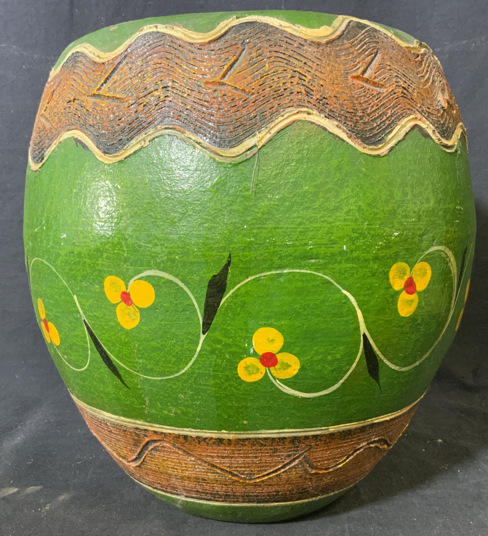 Green Painted Floral Ceramic Planter (1 of 6)