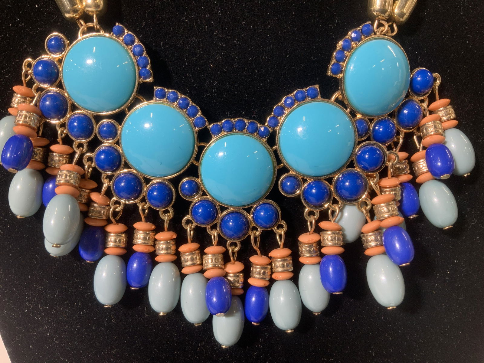 Turquoise & Lapis Costume Statement Bib Necklace (1 of 5)