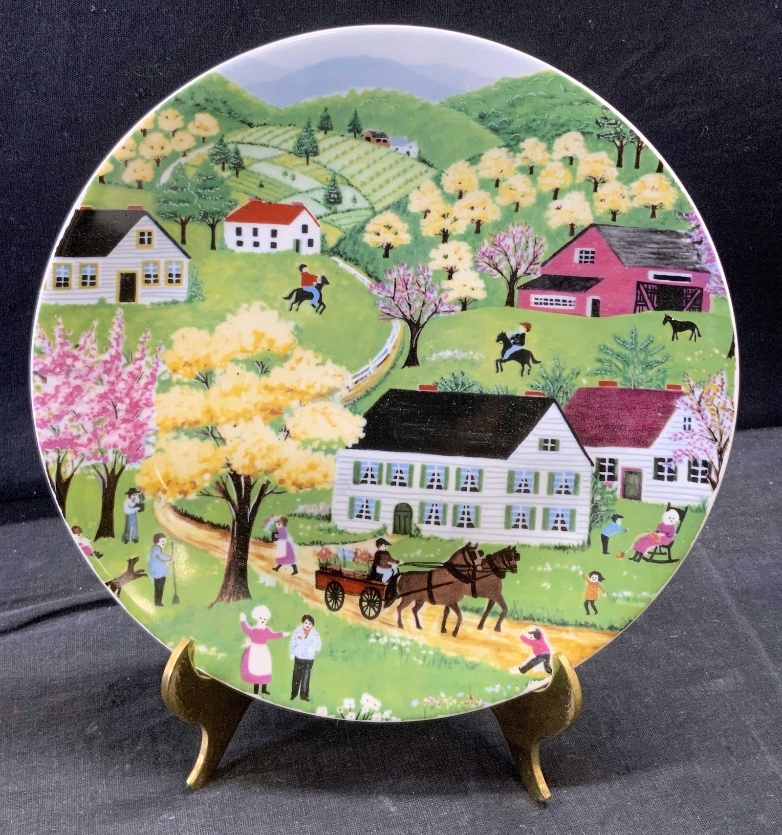 Pr BAVARIA W. GERMANY Pair of Grandma Moses Plates: BAVARIA W. GERMANY Pair of Plates, measure 7 1/2 inches in diameter, show different country scenes, farmers and their ranches. Plates, China plates, China plate set, China plate pairs, grandma Moses v