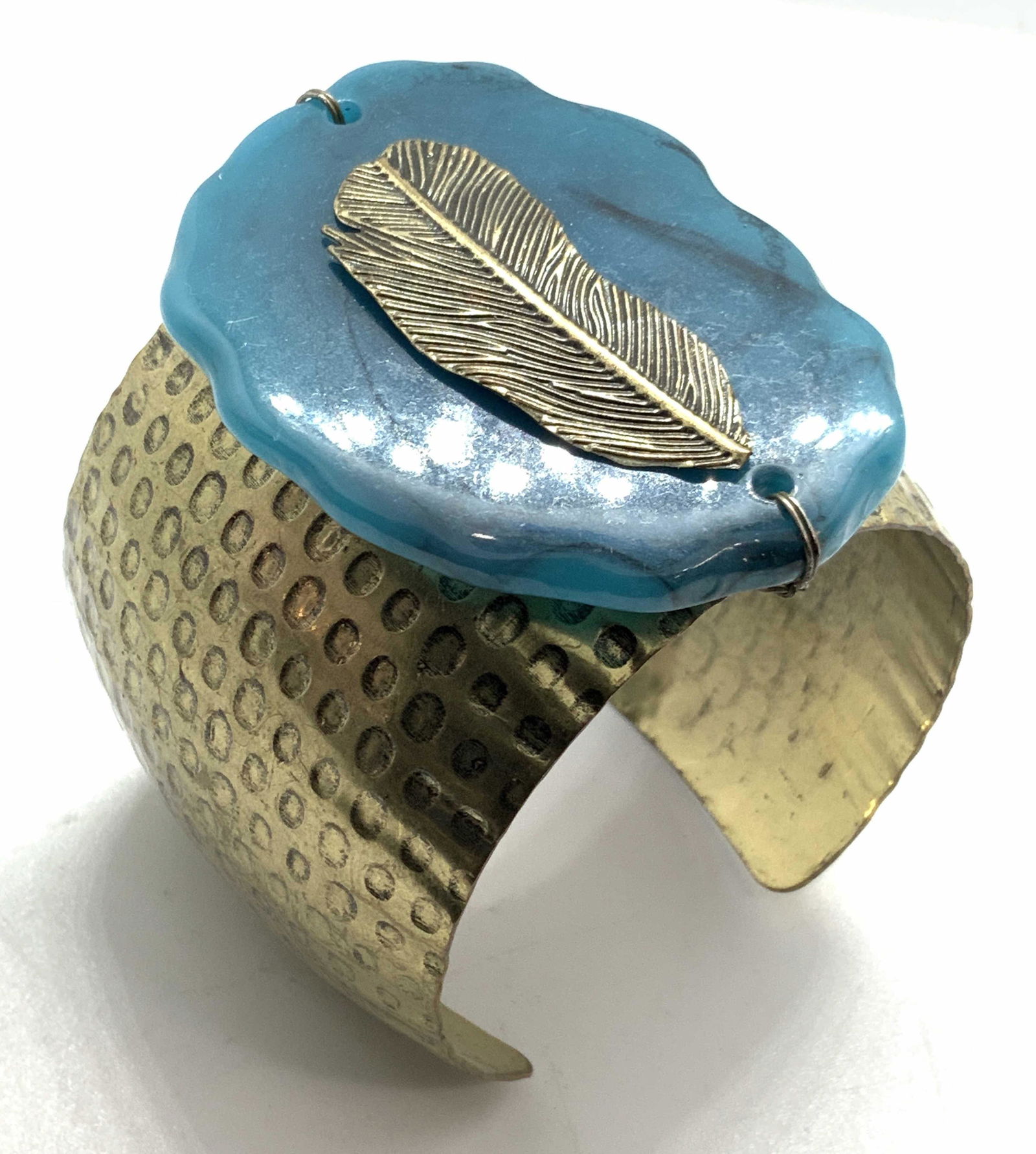 Vintage Brass Toned Feather Cuff Bracelet (1 of 5)