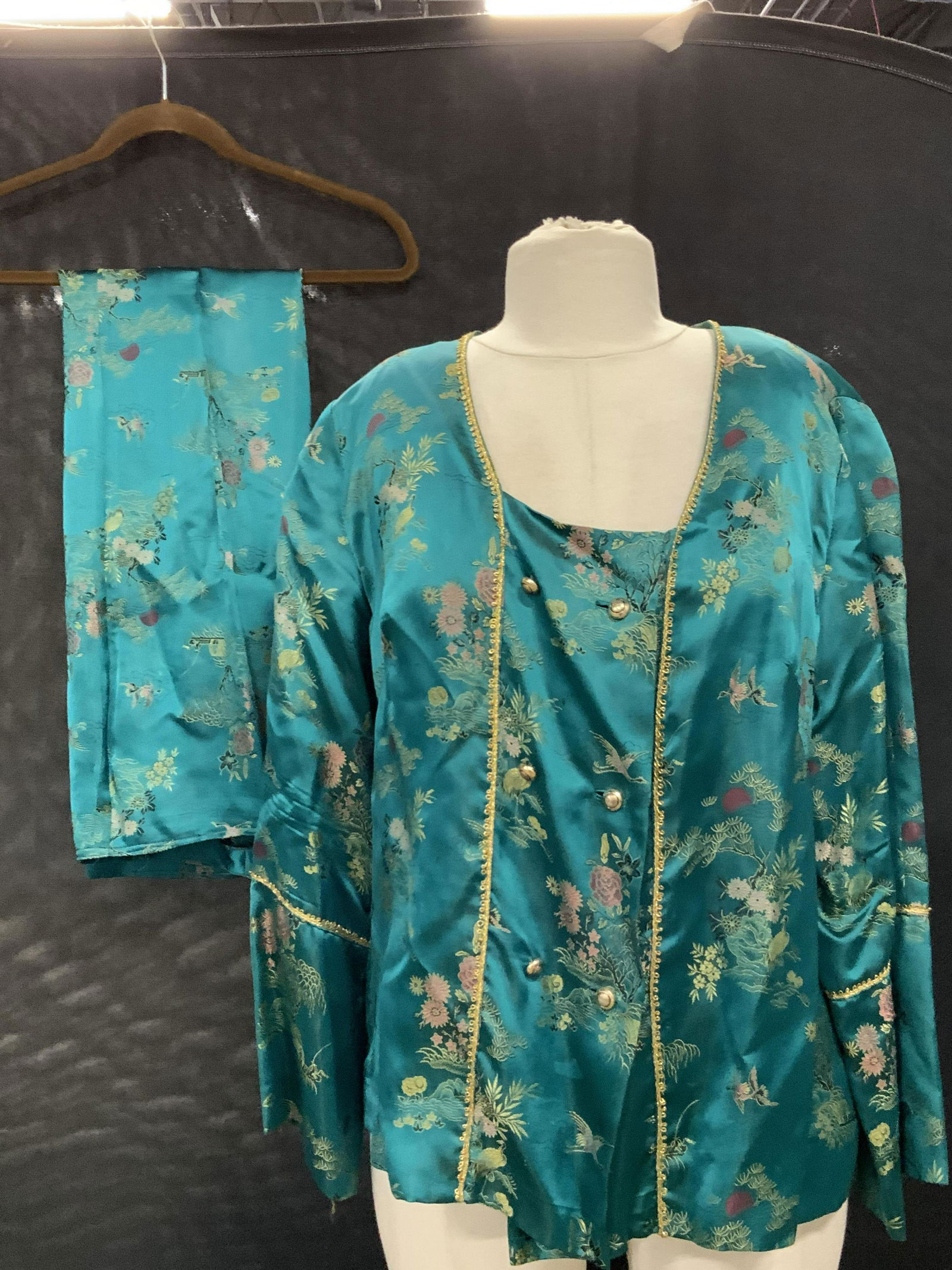 Vintage Asian Turquoise Ladies Pants Suit (1 of 10)