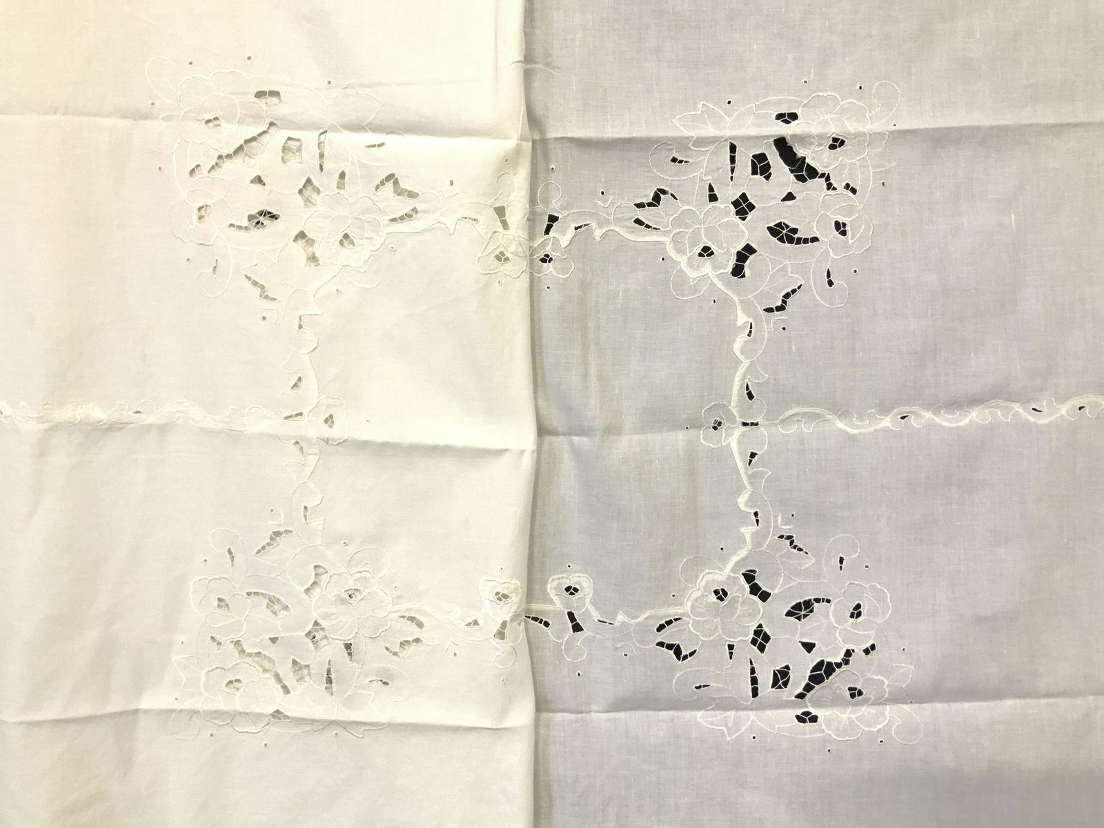 Pierced Linen Lrg Tablecloth w Flower pattern (1 of 4)