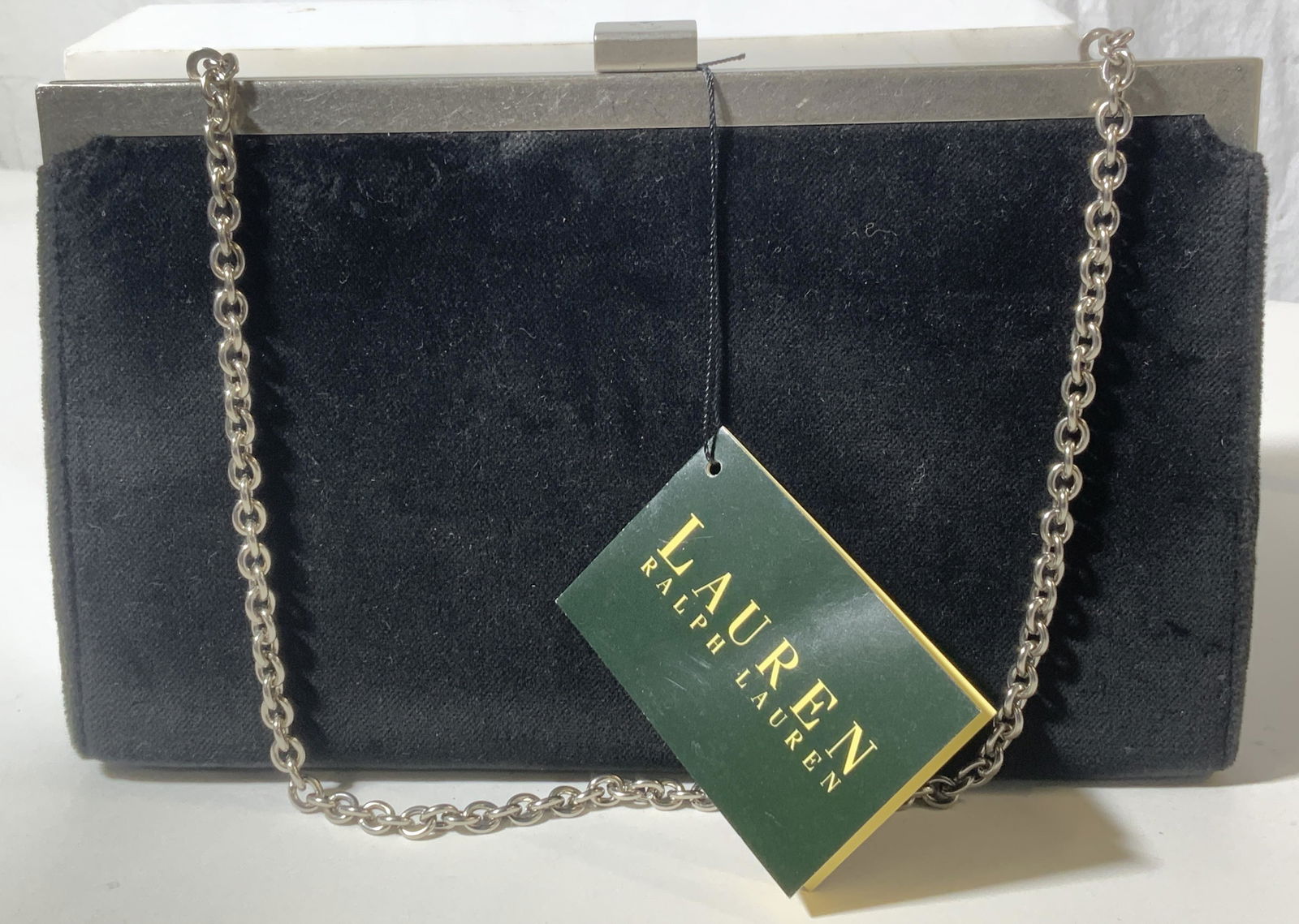 RALPH LAUREN Black Velour Evening Handbag, NWT (1 of 6)