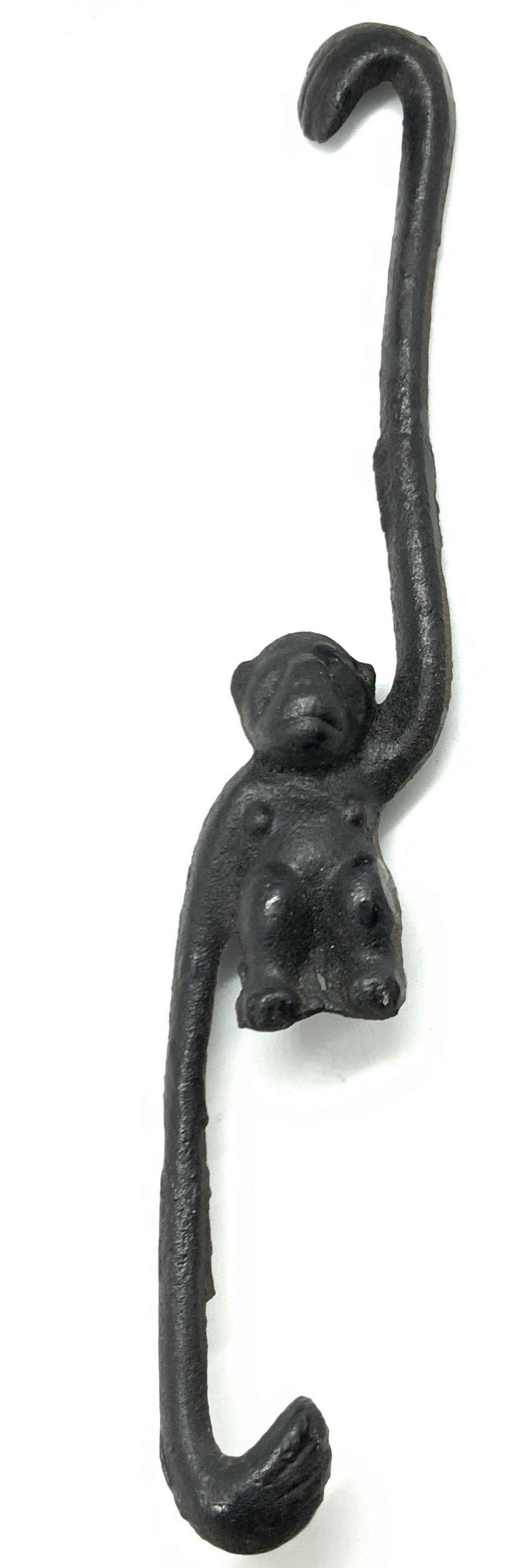 Vintage Cast Iron Monkey S Hook: A vintage cast iron S hook made to look like a money. Etched on backside Taiwan. Approximately 8 inches long. Condition is consistent with vintage age and use. Cast iron decor, iron S hook, planter ho