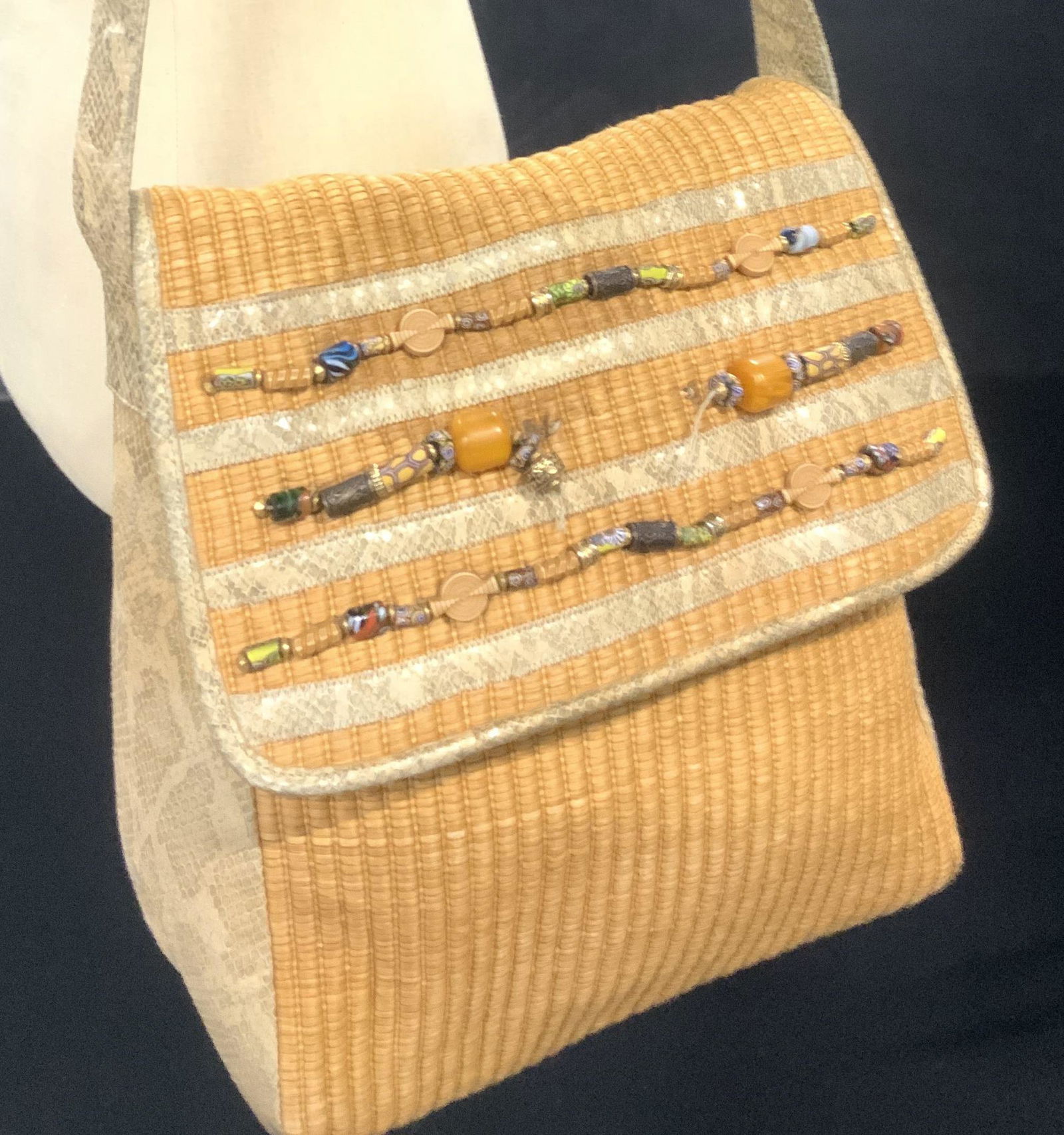 Carlos FALCHI Snakeskin & Straw Carry All Bag (1 of 9)