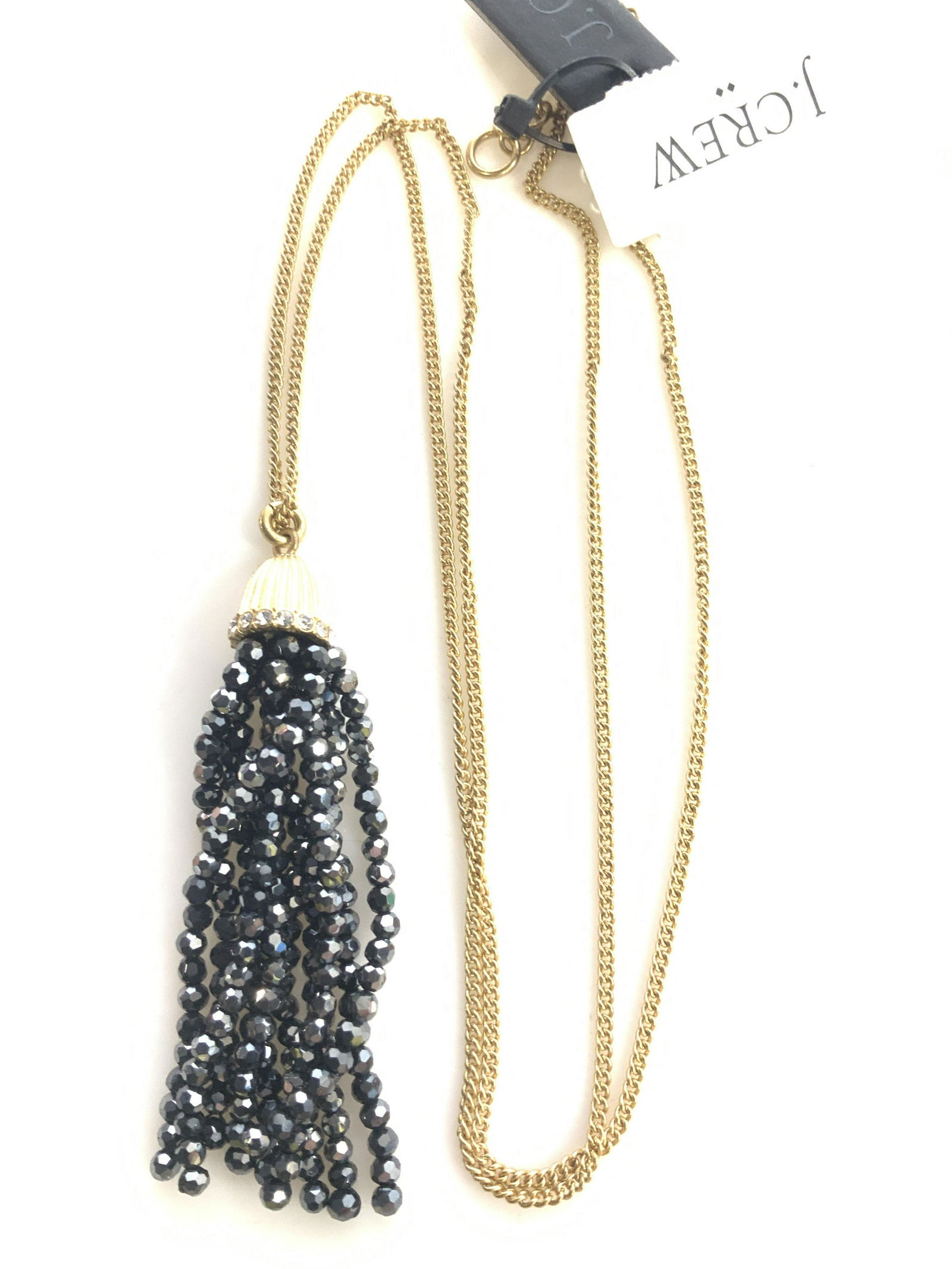 J. Crew Long chain Tassel Rondelle Necklace, NWT (1 of 4)
