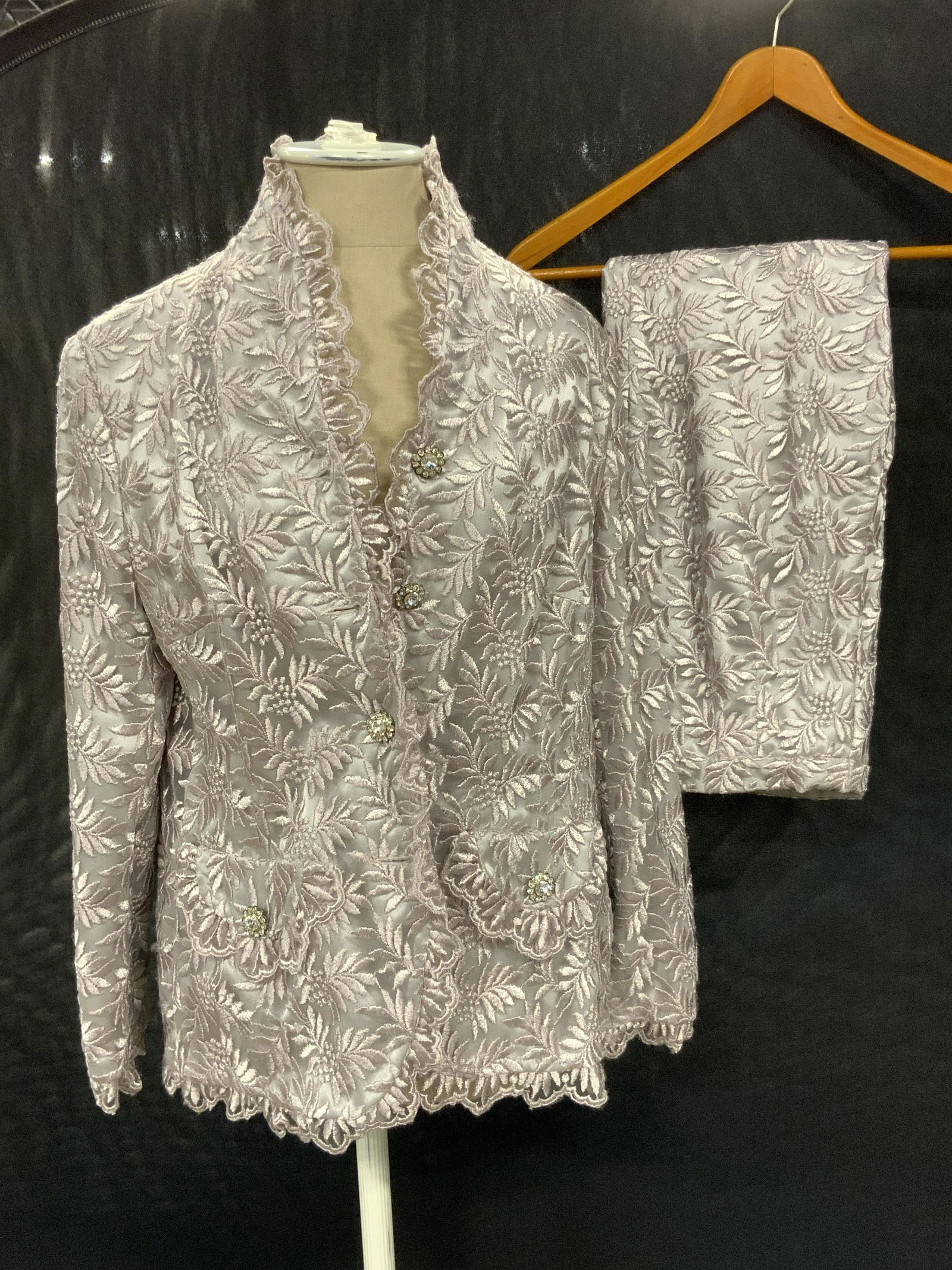 Grey & Silver Embroidered Ladies Pantsuit (1 of 9)