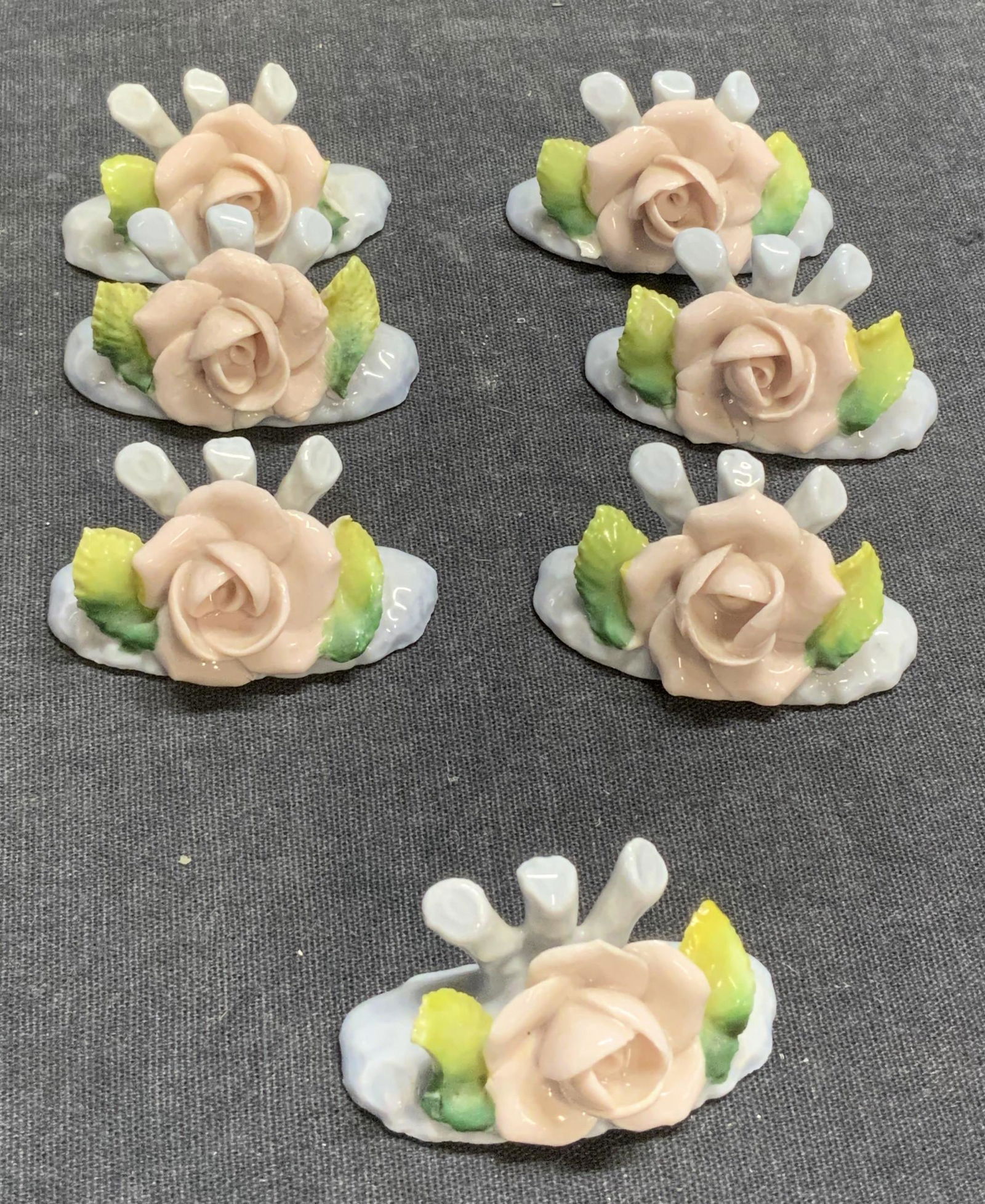 Vintage Set 6 Porcelain Flower Card Stands (1 of 4)