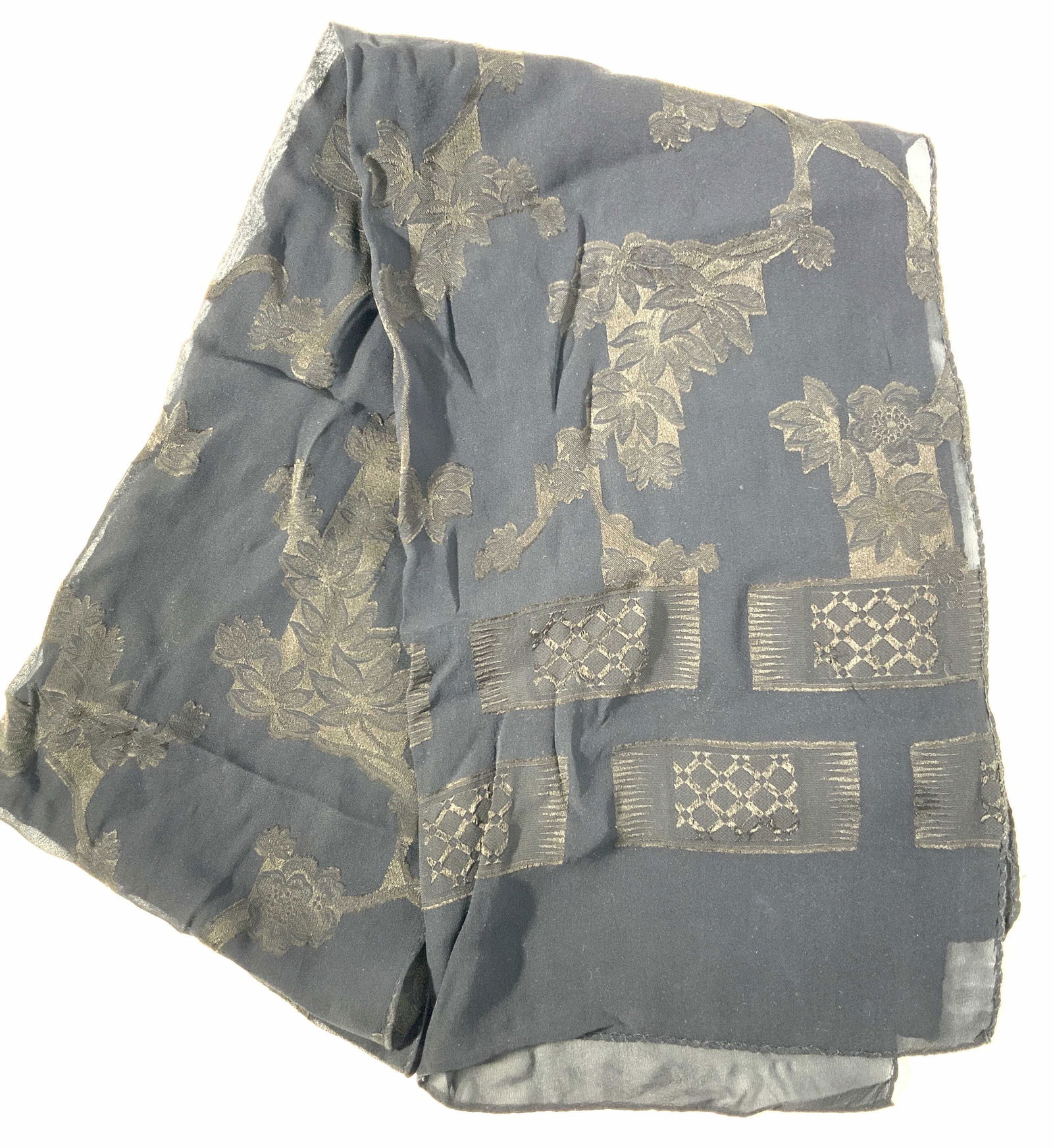 Sheer Black Hand Rolled Floral Rayon Scarf (1 of 7)