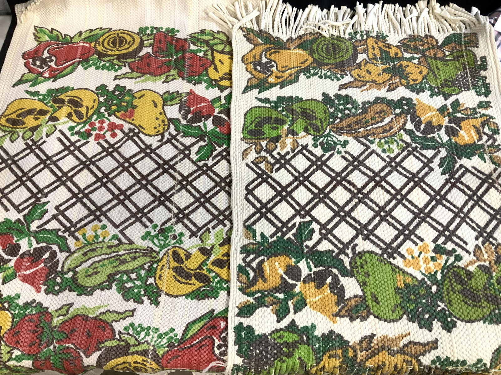 Pair Vintage Cotton Rag Rug w Fruit Motif (1 of 5)