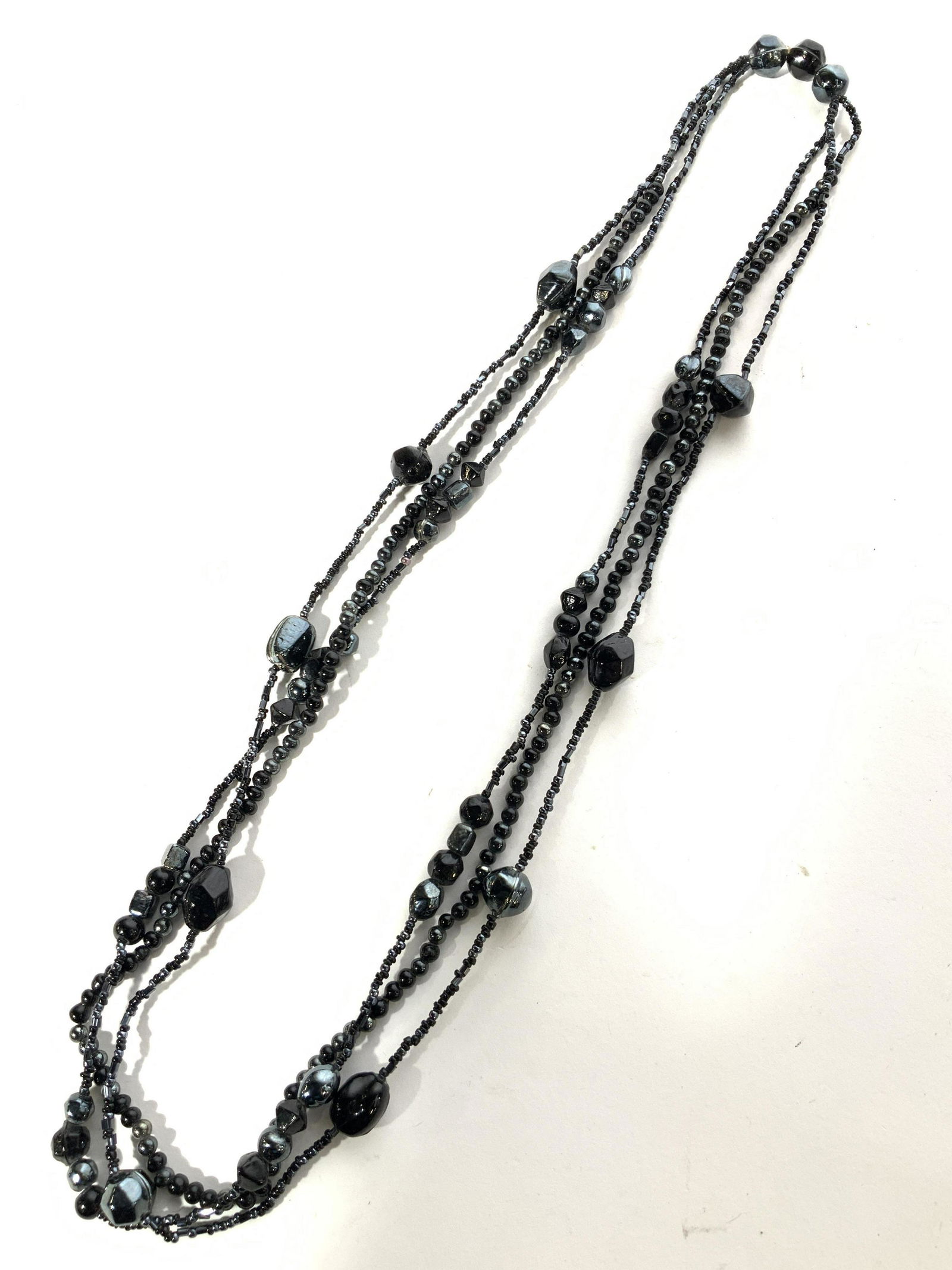 Triple Strand Black Beaded Necklace (1 of 5)