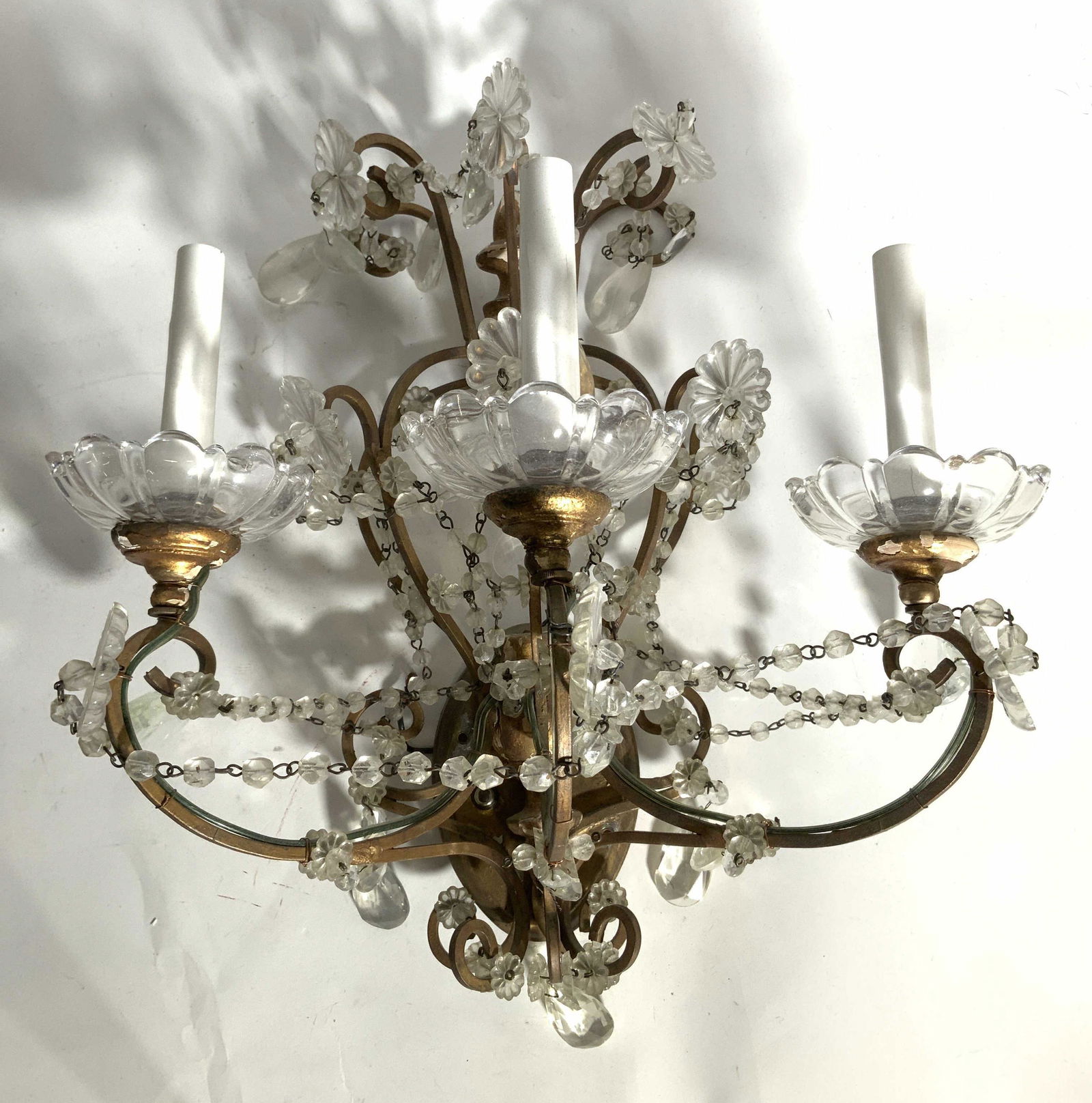 Vintage 3 Arm Wall Sconce W Prisms (1 of 8)